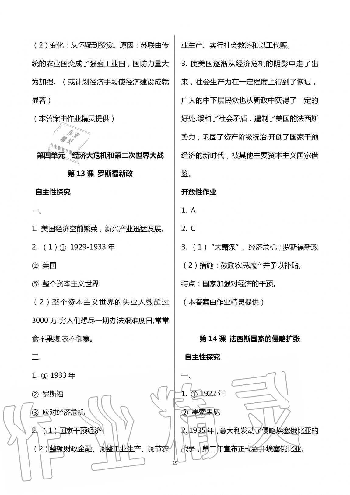 2019年自主学习指导课程九年级世界历史全一册人教版 第29页