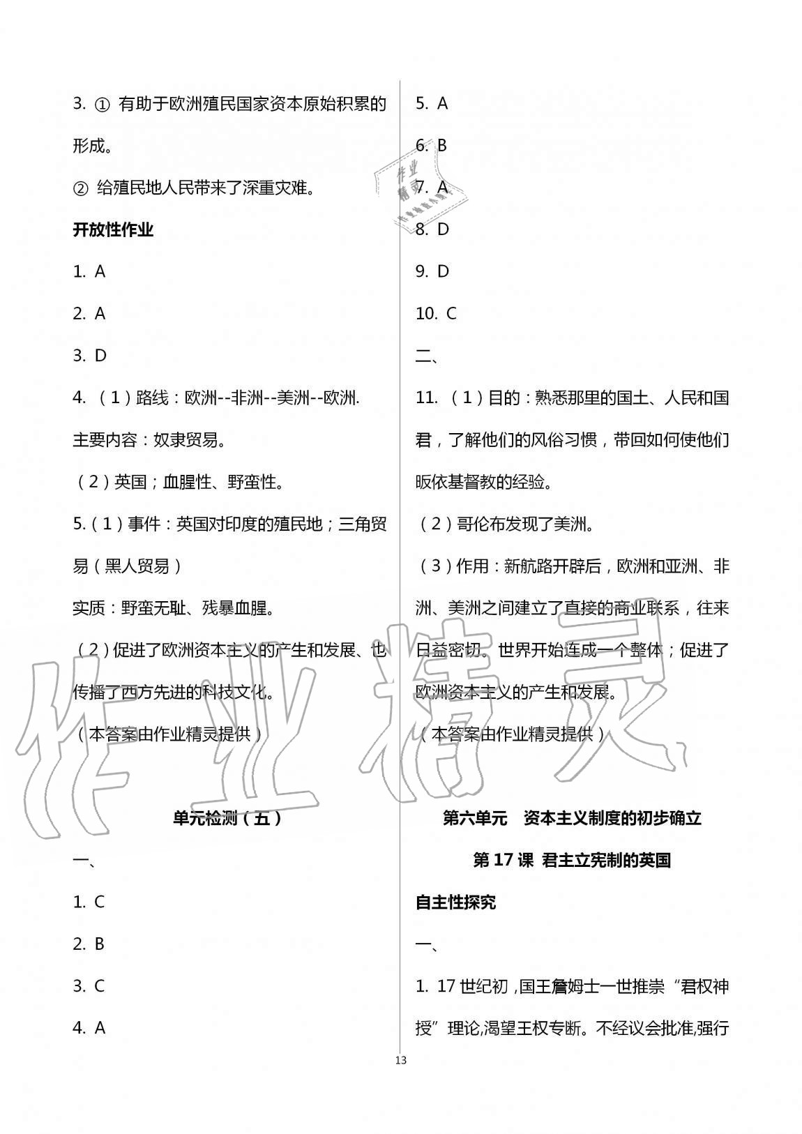 2019年自主学习指导课程九年级世界历史全一册人教版 第13页