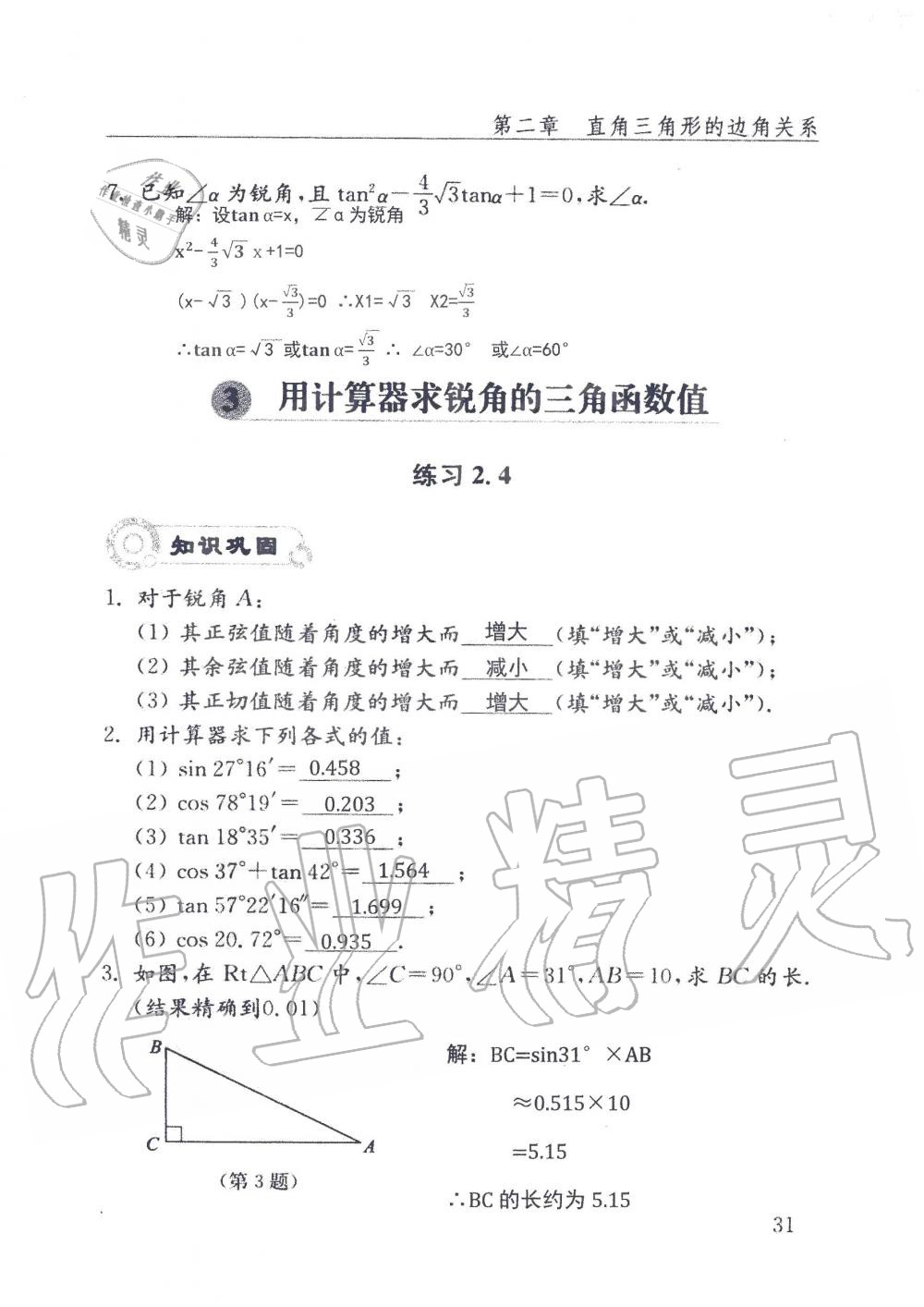 2019年數(shù)學(xué)配套練習(xí)冊九年級上冊魯教版 第31頁