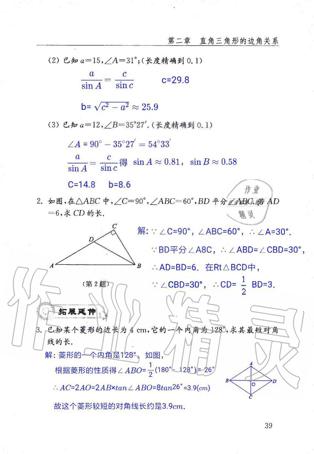 2019年數(shù)學(xué)配套練習(xí)冊(cè)九年級(jí)上冊(cè)魯教版 第39頁(yè)