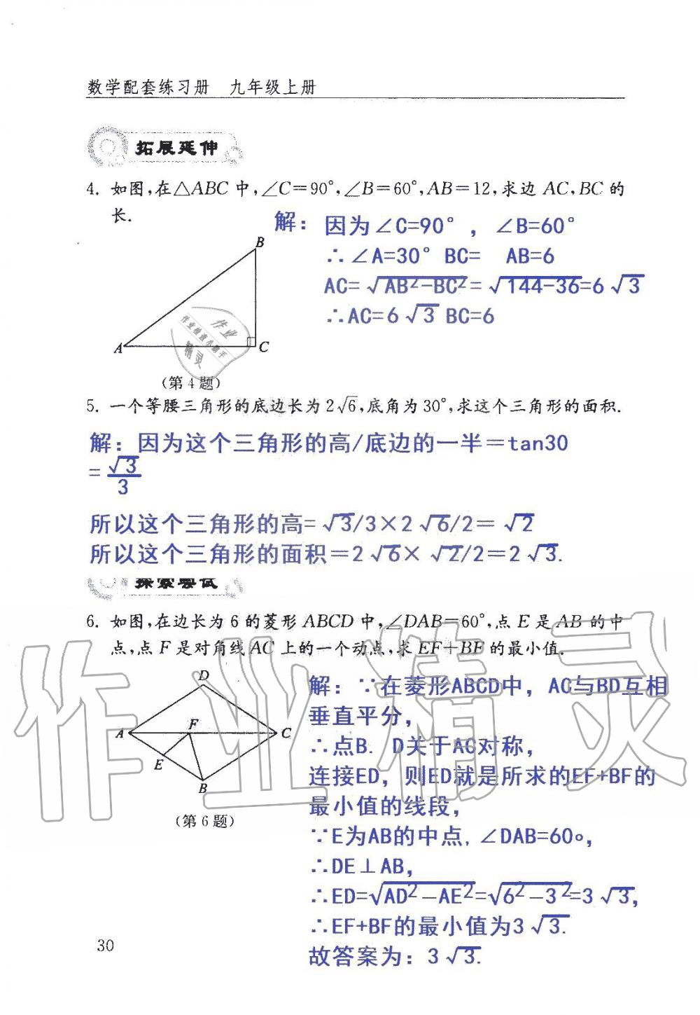 2019年數(shù)學(xué)配套練習(xí)冊(cè)九年級(jí)上冊(cè)魯教版 第30頁