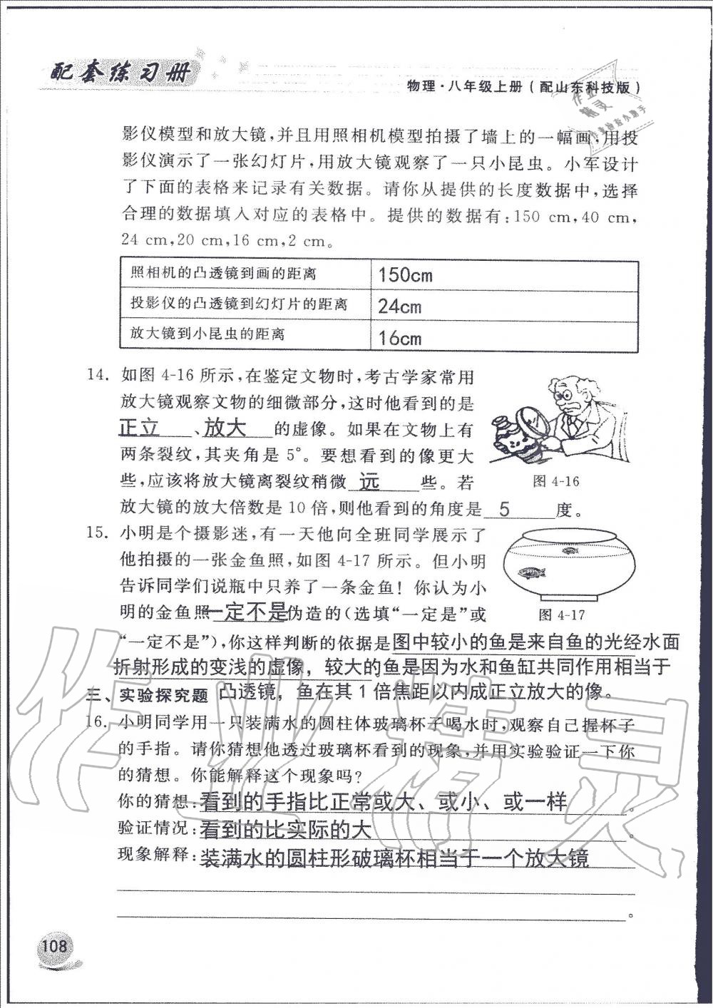 2019年配套練習(xí)冊(cè)八年級(jí)物理上冊(cè)魯科版山東科學(xué)技術(shù)出版社 第108頁(yè)