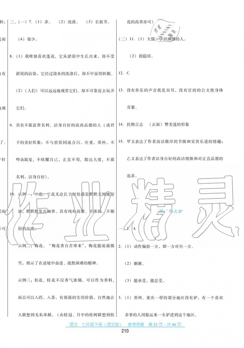 2017年云南省标准教辅优佳学案七年级数学下册语文版 第22页