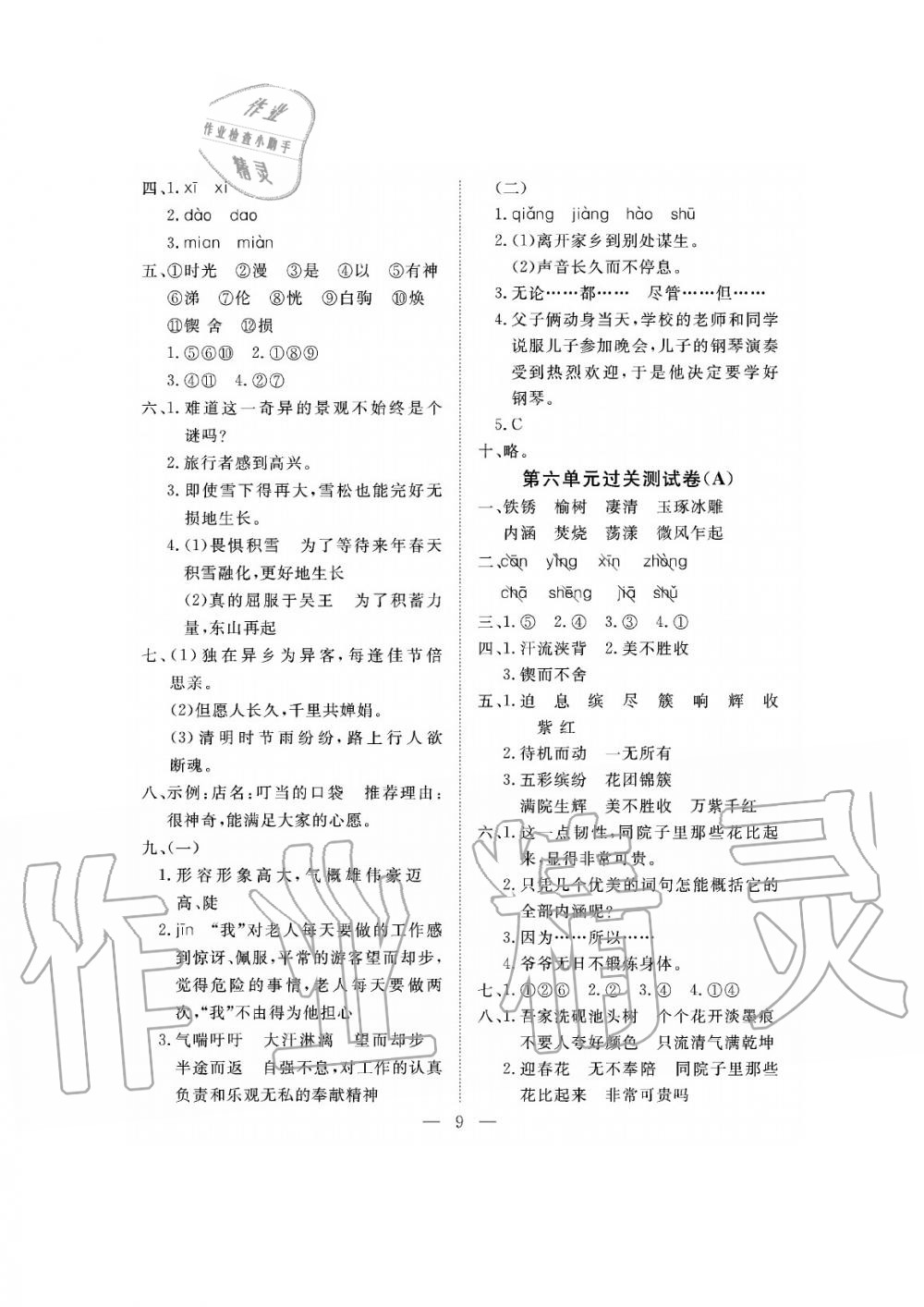 2019年新課程學(xué)習(xí)指導(dǎo)海南出版社六年級語文下冊蘇教版測試卷 第9頁