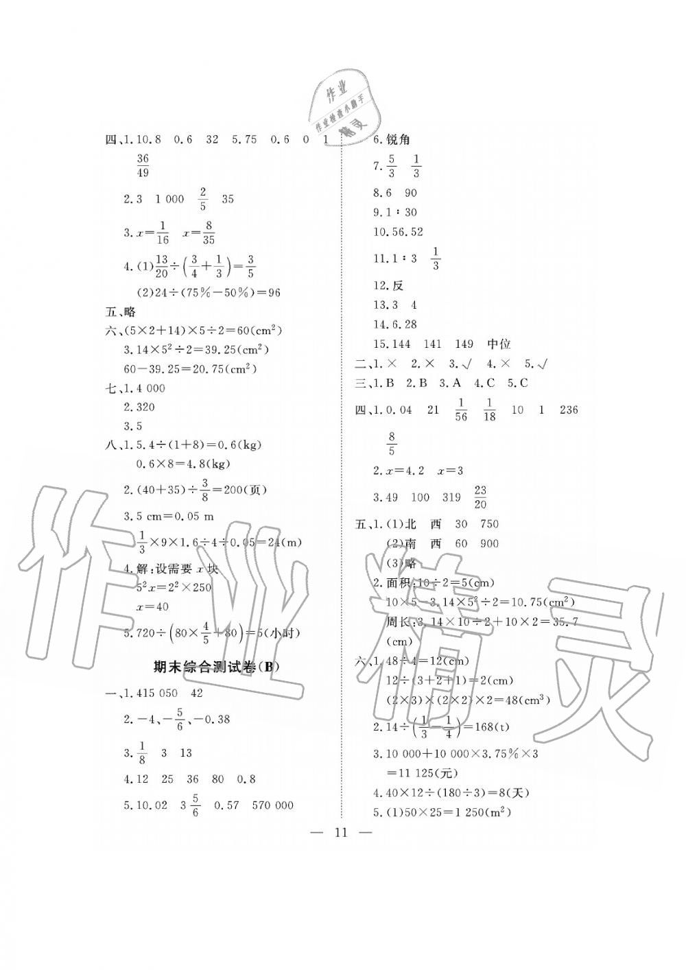 2019年新課程學(xué)習(xí)指導(dǎo)海南出版社六年級(jí)數(shù)學(xué)下冊人教版測試卷 第11頁