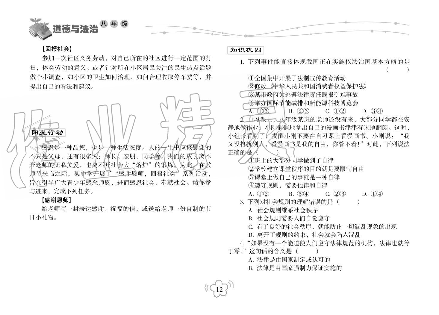 2019年寒假樂(lè)園海南出版社八年級(jí)政治寒假作業(yè)人教版 第12頁(yè)