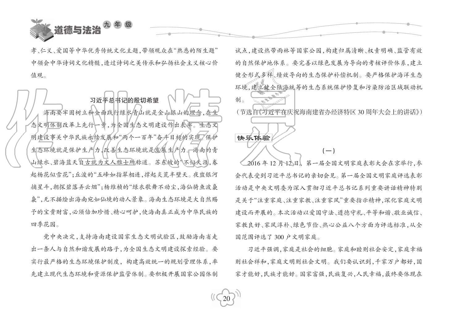 2019年寒假樂園海南出版社九年級政治寒假作業(yè)人教版 第20頁