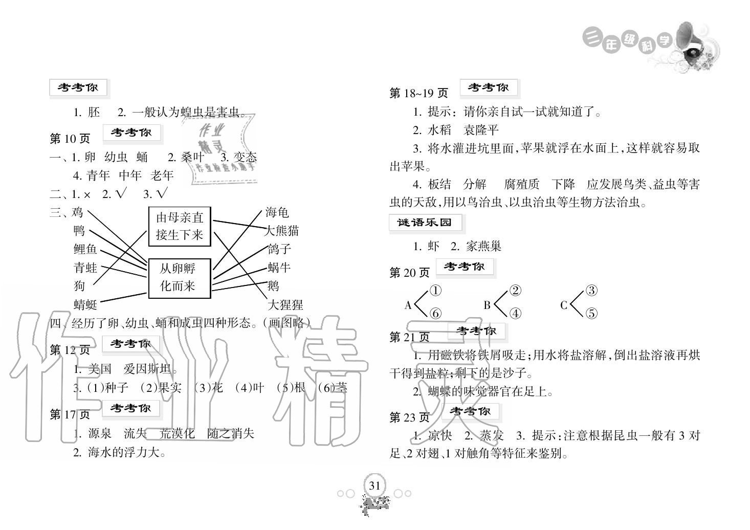 2018年暑假樂園海南出版社三年級科學暑假作業(yè)人教版 第2頁