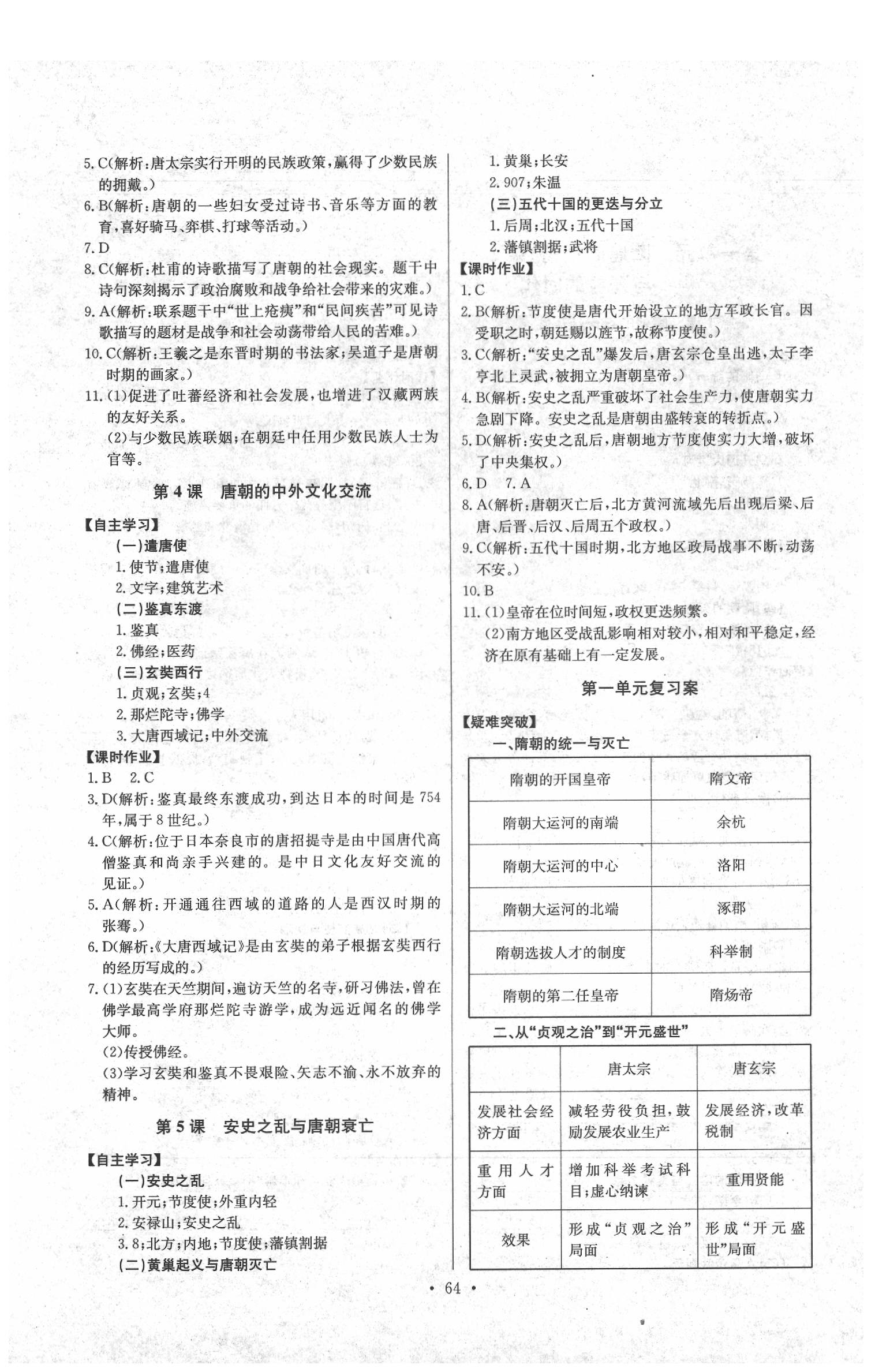 2020年长江全能学案同步练习册七年级历史下册人教版 参考答案第2页