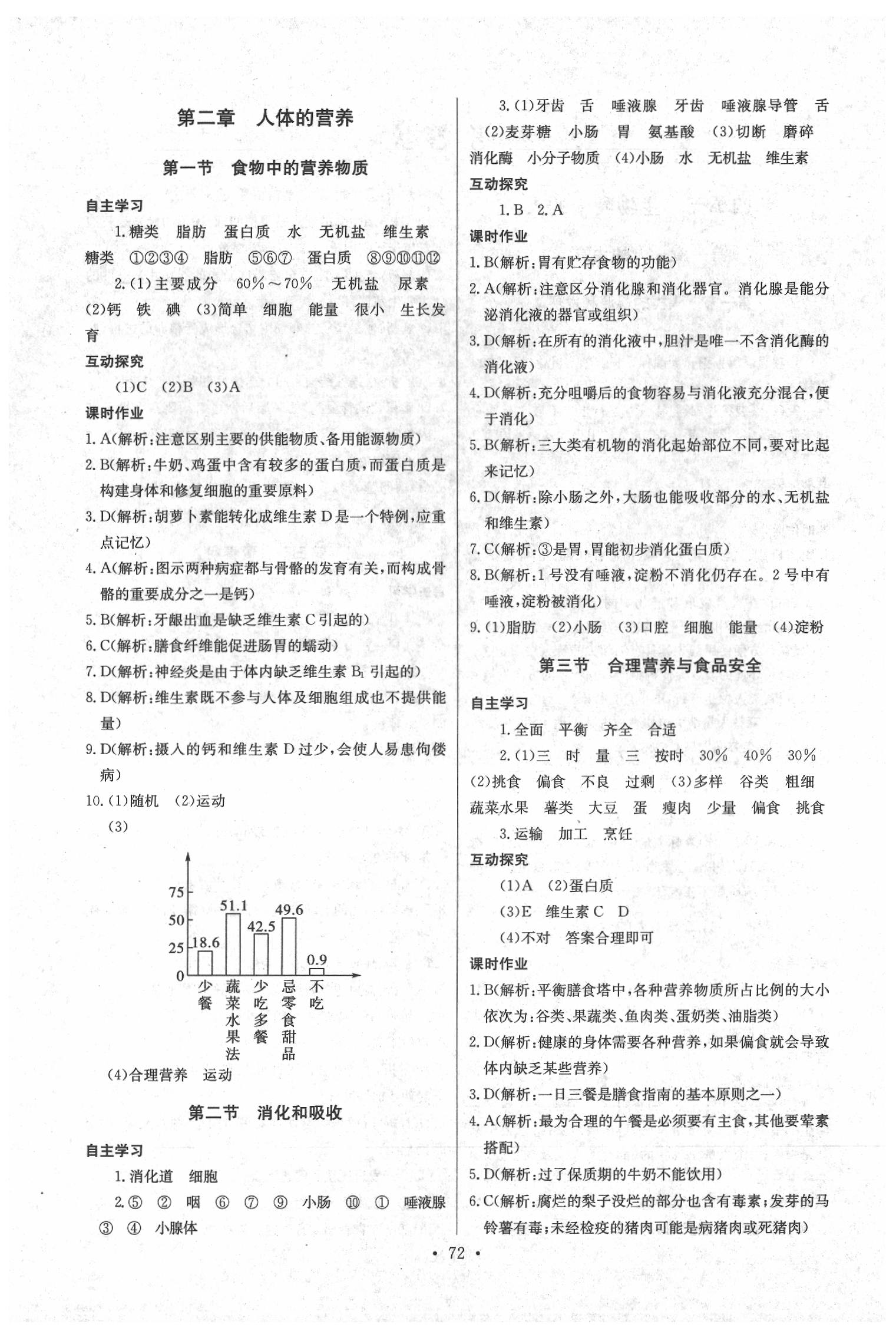 2020年长江全能学案同步练习册七年级生物学下册人教版 参考答案第2页