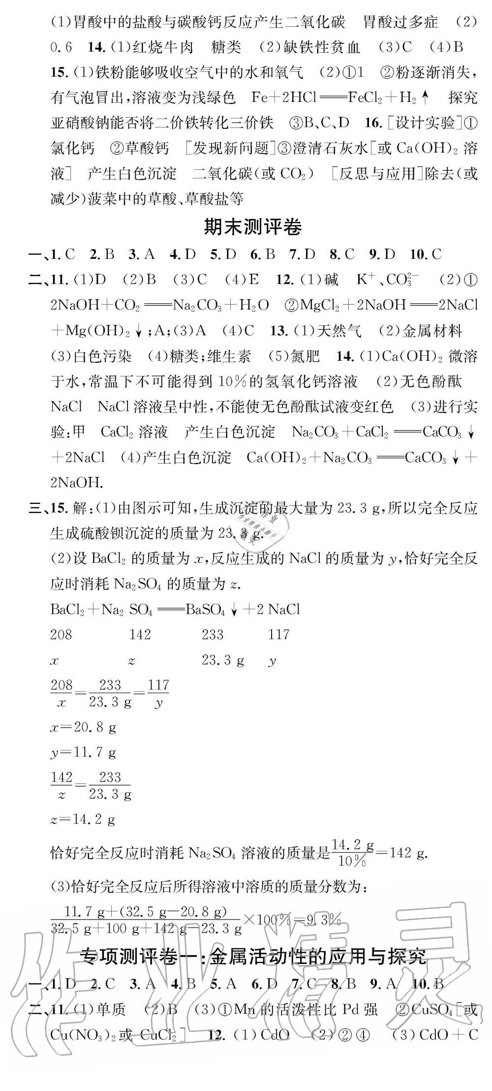 2019年学业评价测试卷九年级化学下册人教版 第3页