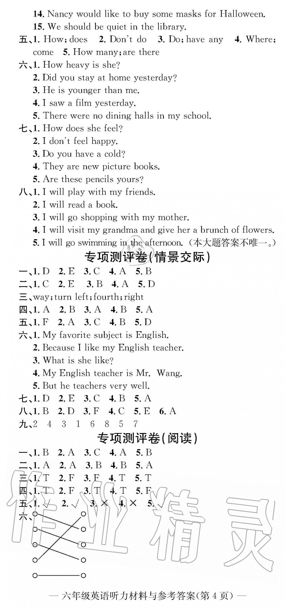 2019年學(xué)業(yè)評(píng)價(jià)測(cè)試卷六年級(jí)英語下冊(cè)人教版 參考答案第11頁