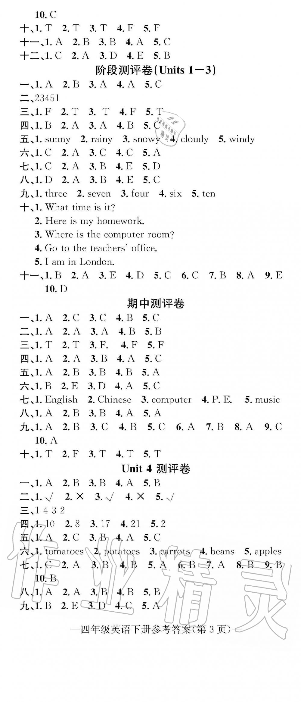 2019年學業(yè)評價測試卷四年級英語下冊人教版 第8頁