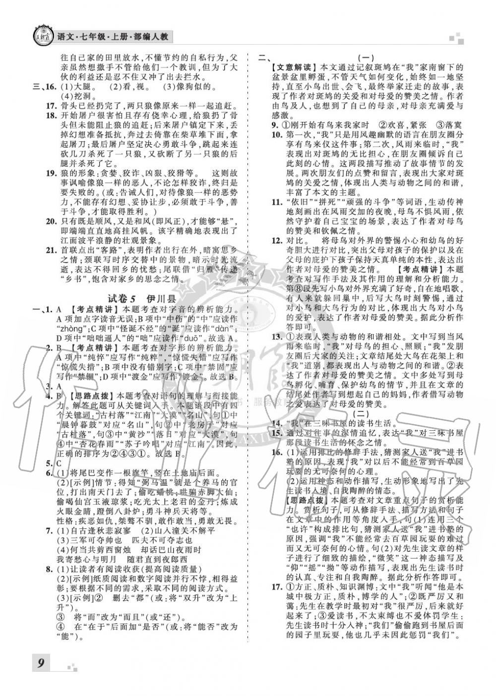 2019年王朝霞各地期末試卷精選七年級(jí)語文上冊(cè)人教版九縣七區(qū)專版 第9頁(yè)