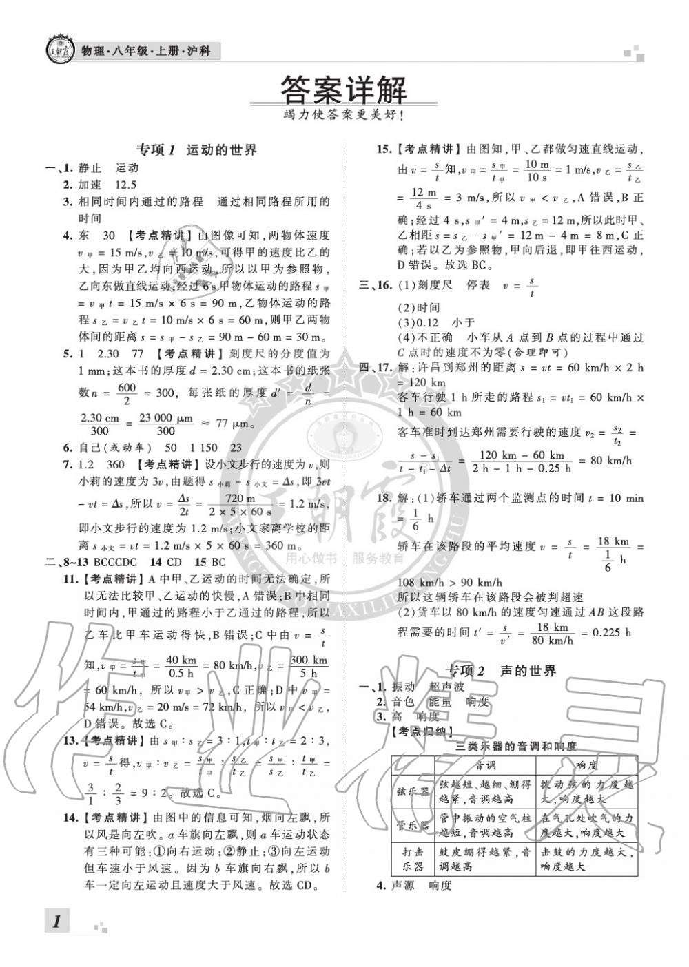 2019年王朝霞各地期末试卷精选八年级物理上册沪科版河南 第1页