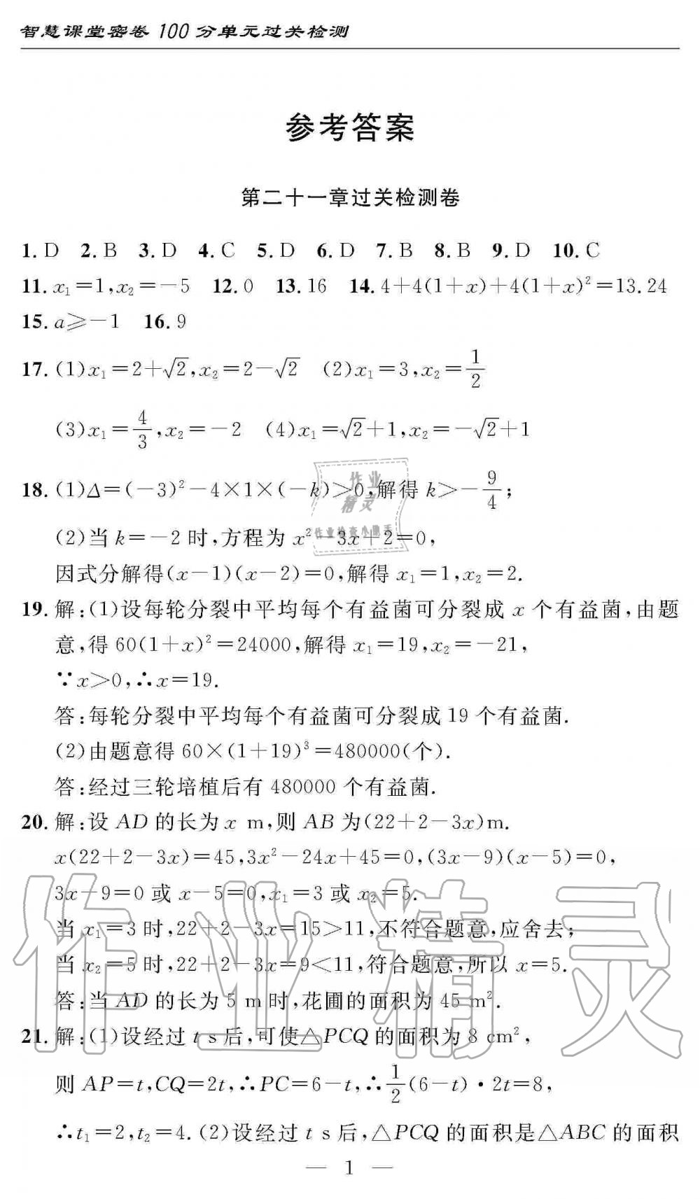 2019年智慧课堂密卷100分单元过关检测九年级数学上册人教版 第1页