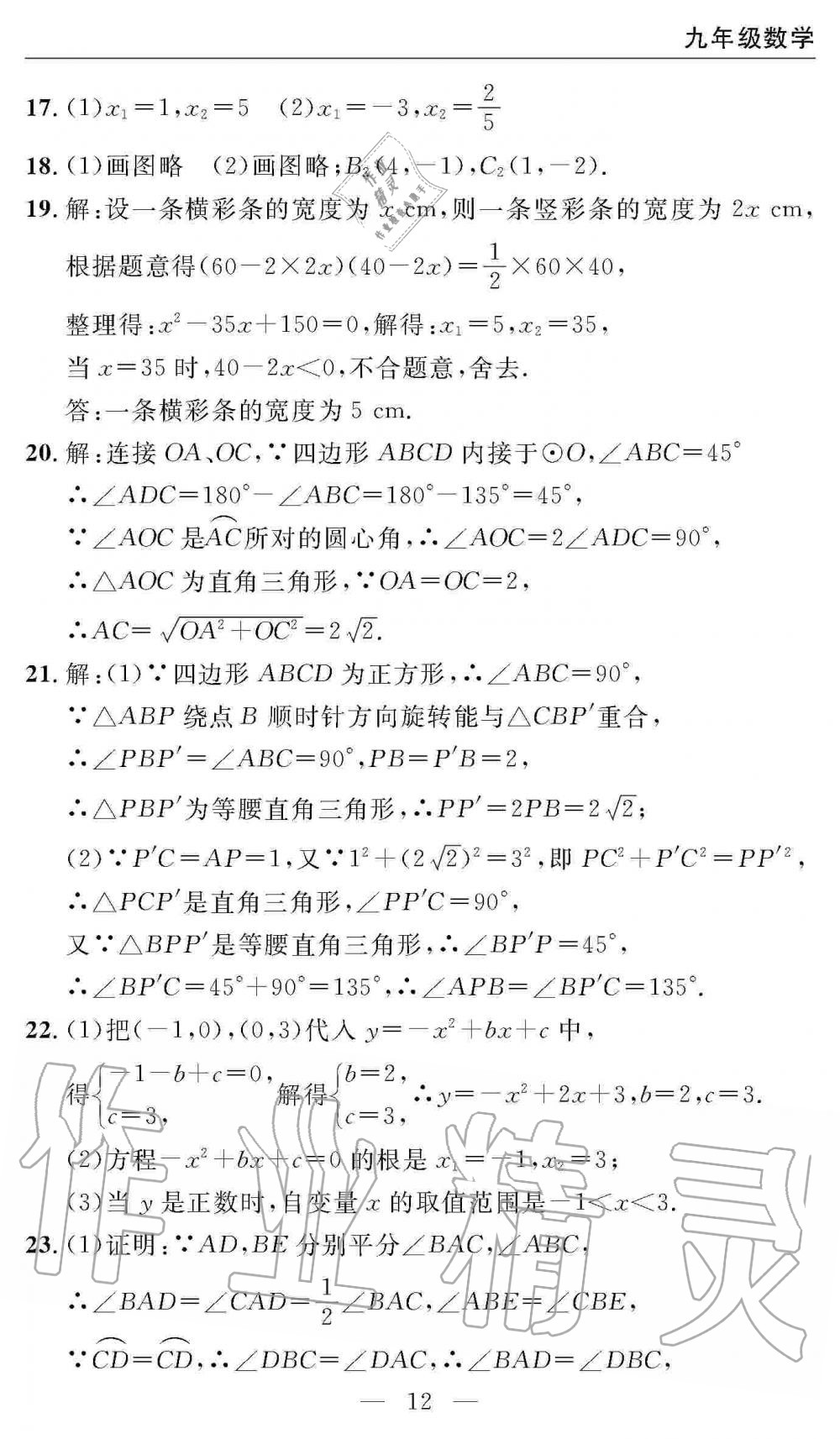 2019年智慧課堂密卷100分單元過關(guān)檢測九年級數(shù)學上冊人教版 第12頁