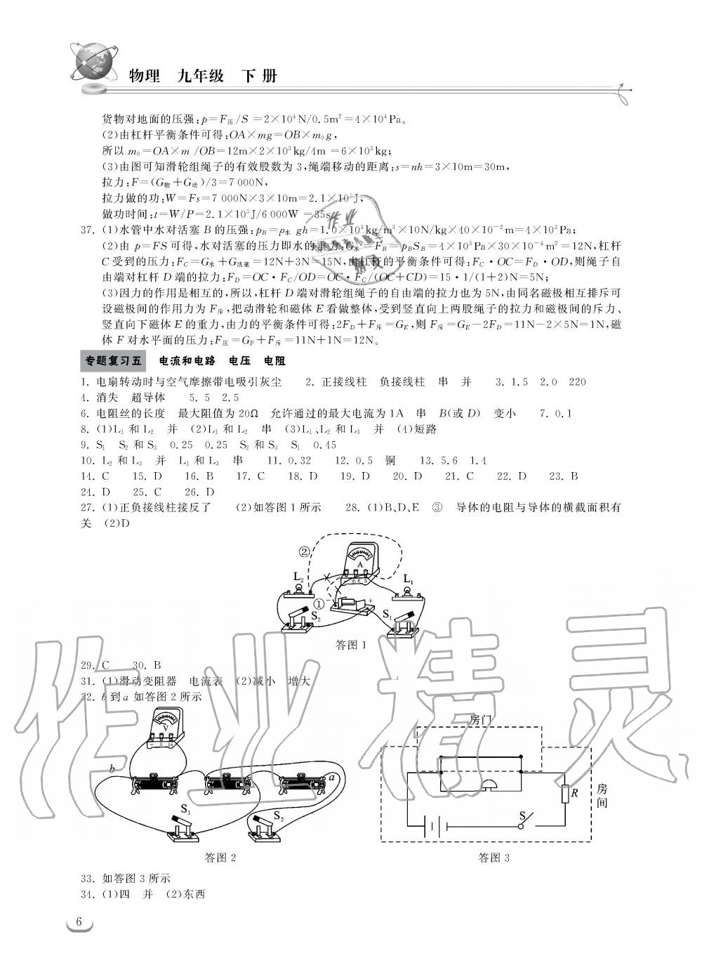 2019年长江作业本同步练习册九年级物理下册人教版 第6页