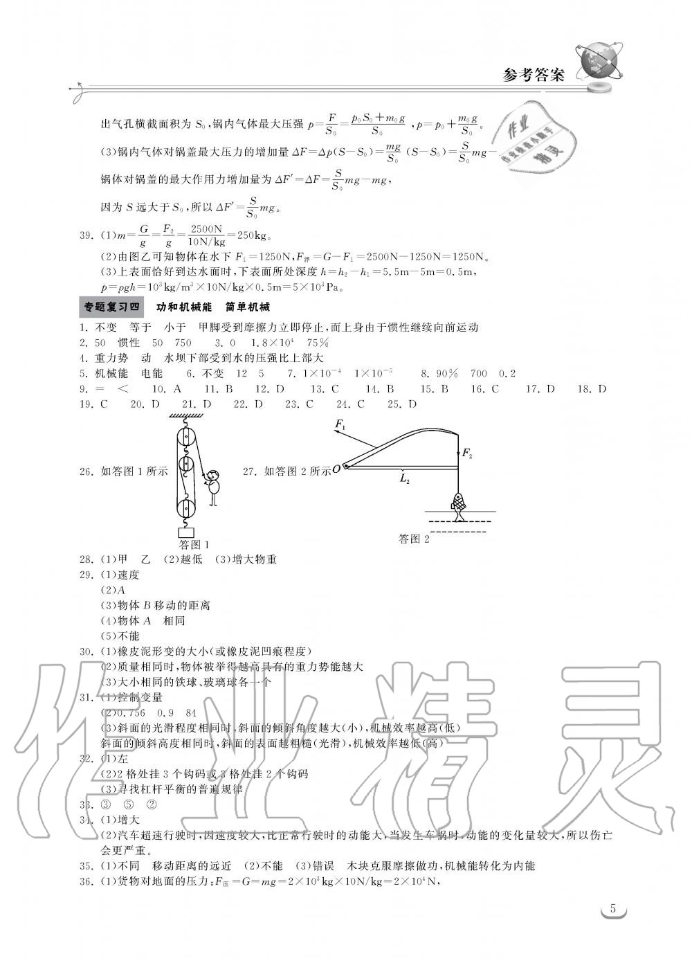 2019年长江作业本同步练习册九年级物理下册人教版 第5页