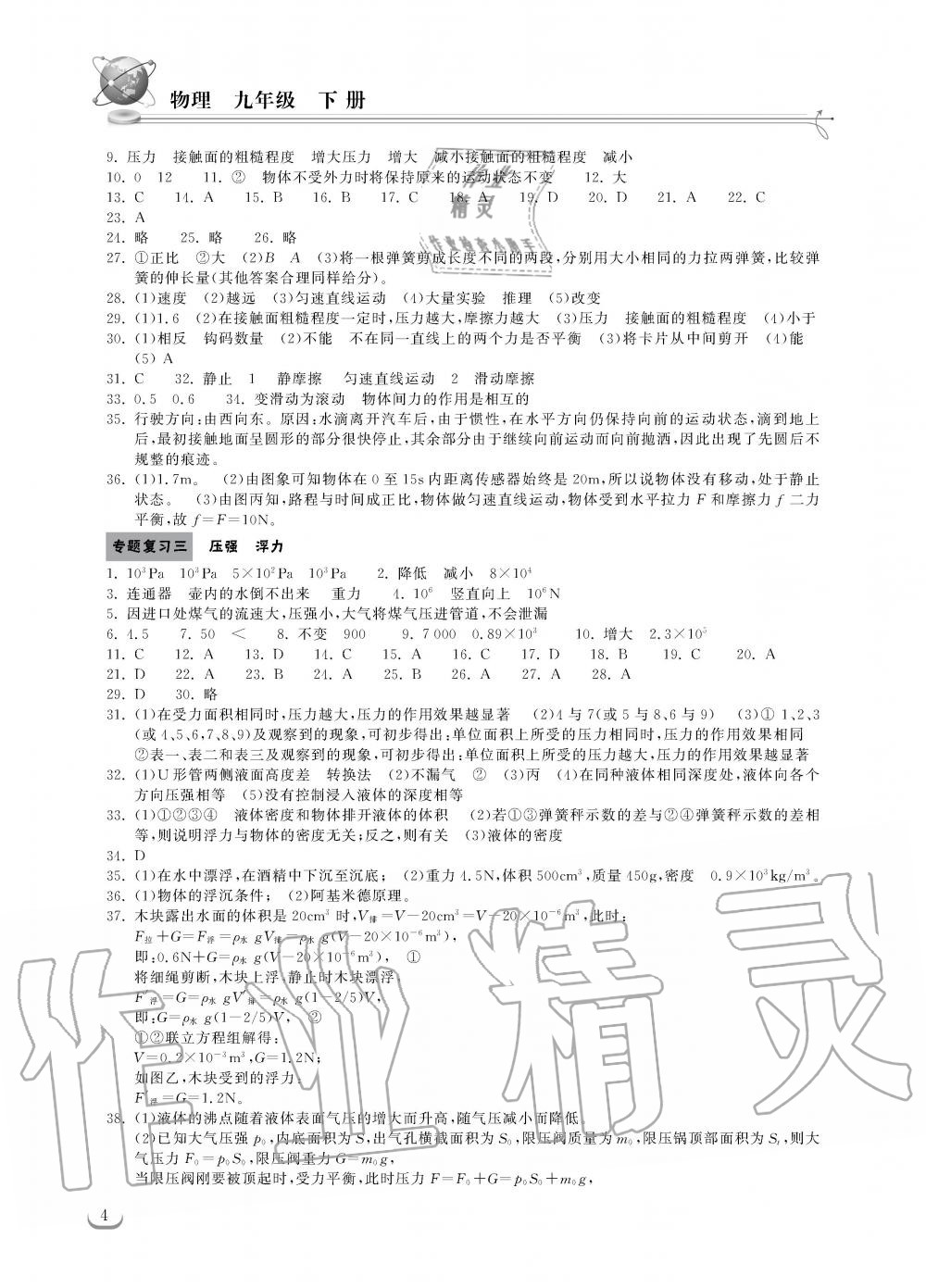 2019年長江作業(yè)本同步練習冊九年級物理下冊人教版 第4頁