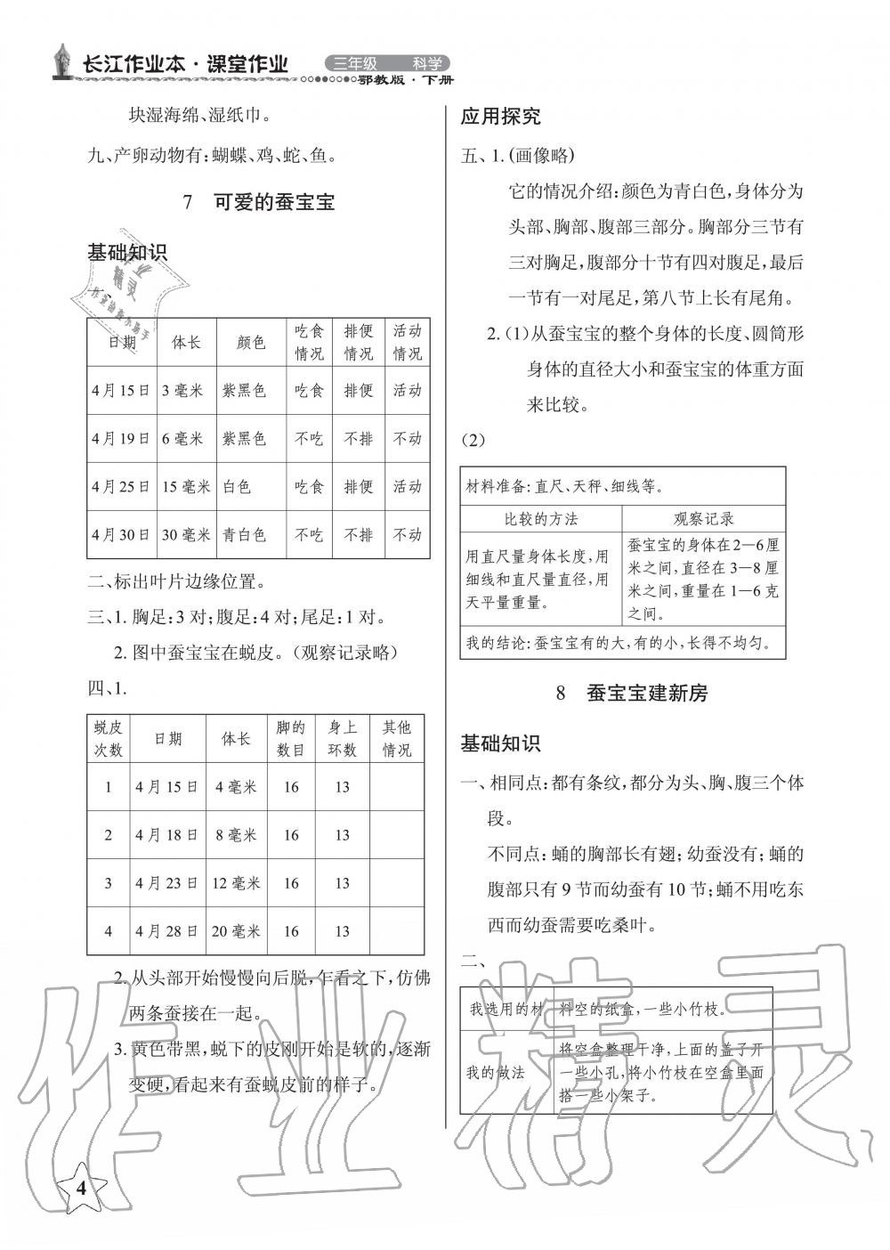 2019年長江作業(yè)本同步練習冊三年級科學下冊鄂教版 第4頁