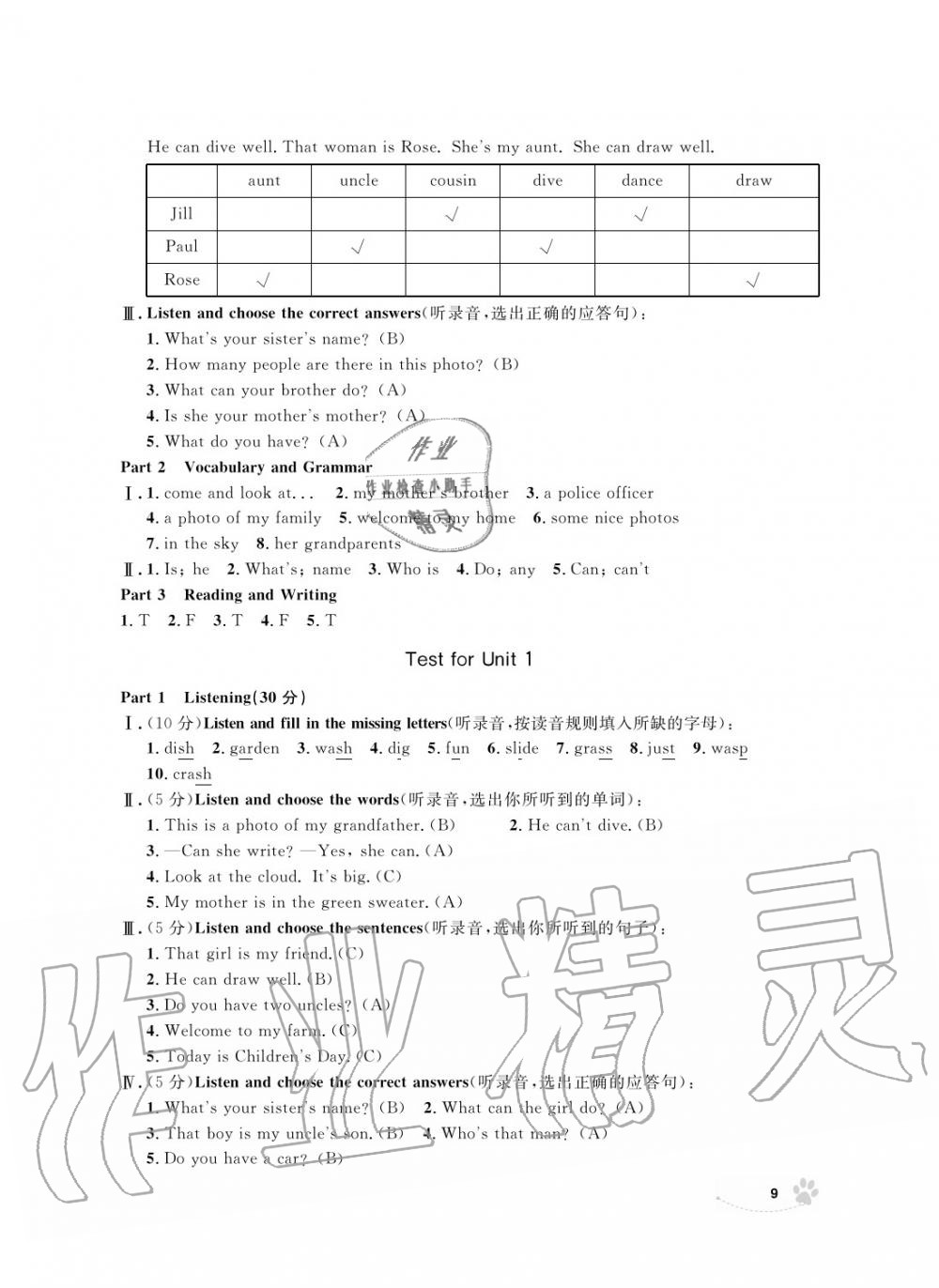 2019年上海作業(yè)四年級英語上冊人教版 第9頁