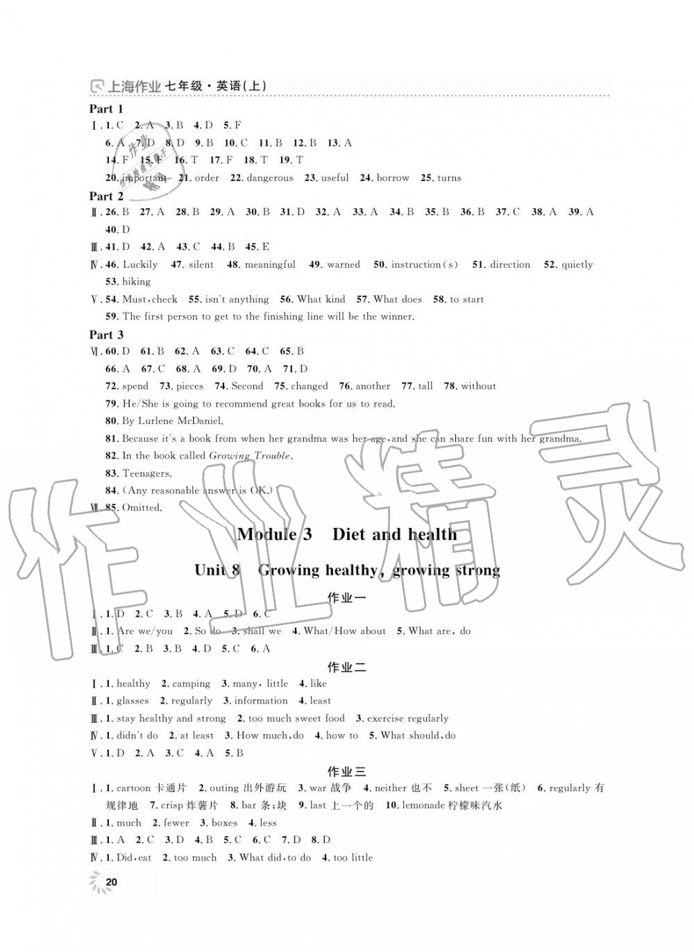 2019年上海作業(yè)七年級英語上冊人教版 第20頁