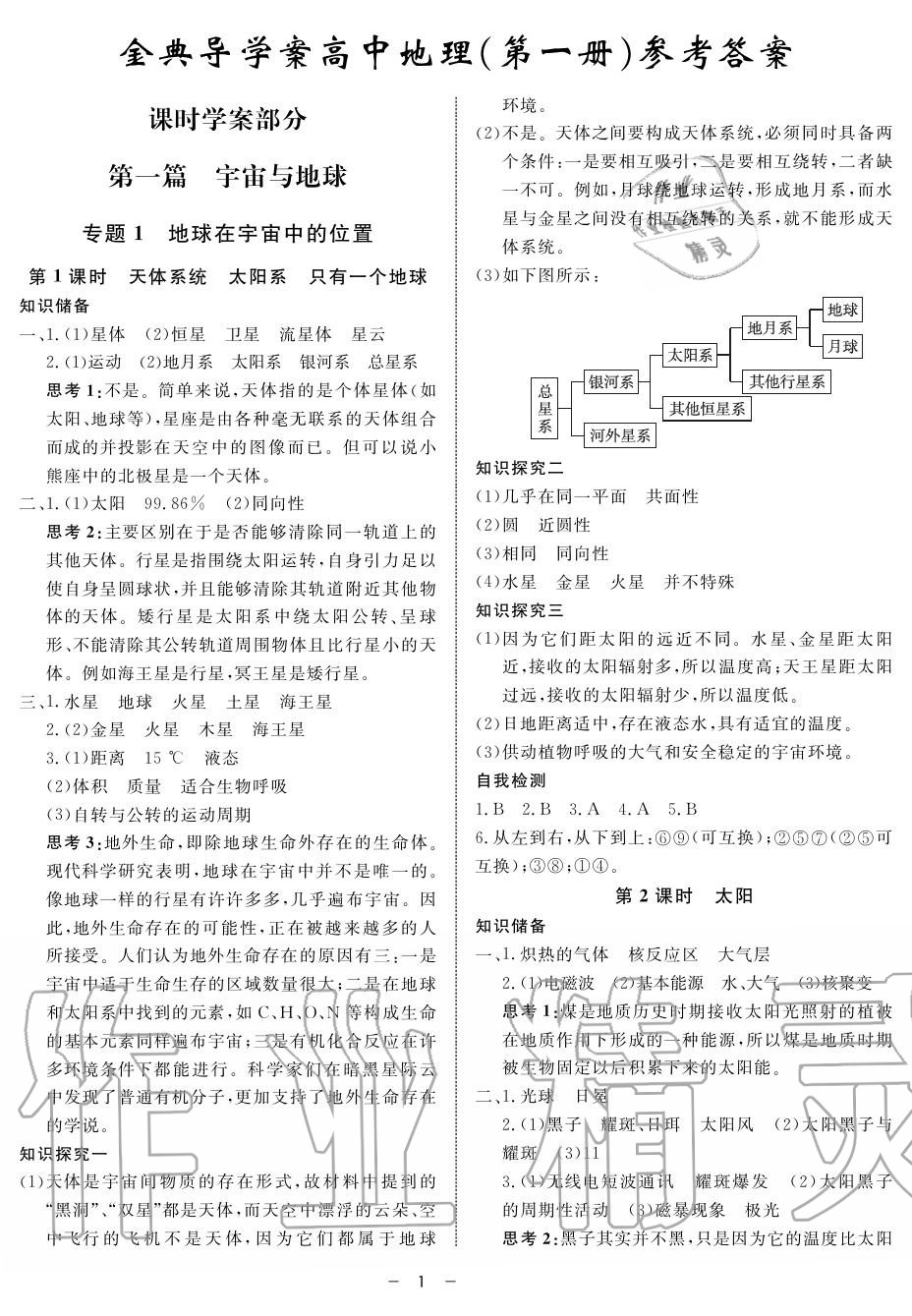 2019年鐘書金牌金典導(dǎo)學(xué)案高一地理上冊人教版 第1頁