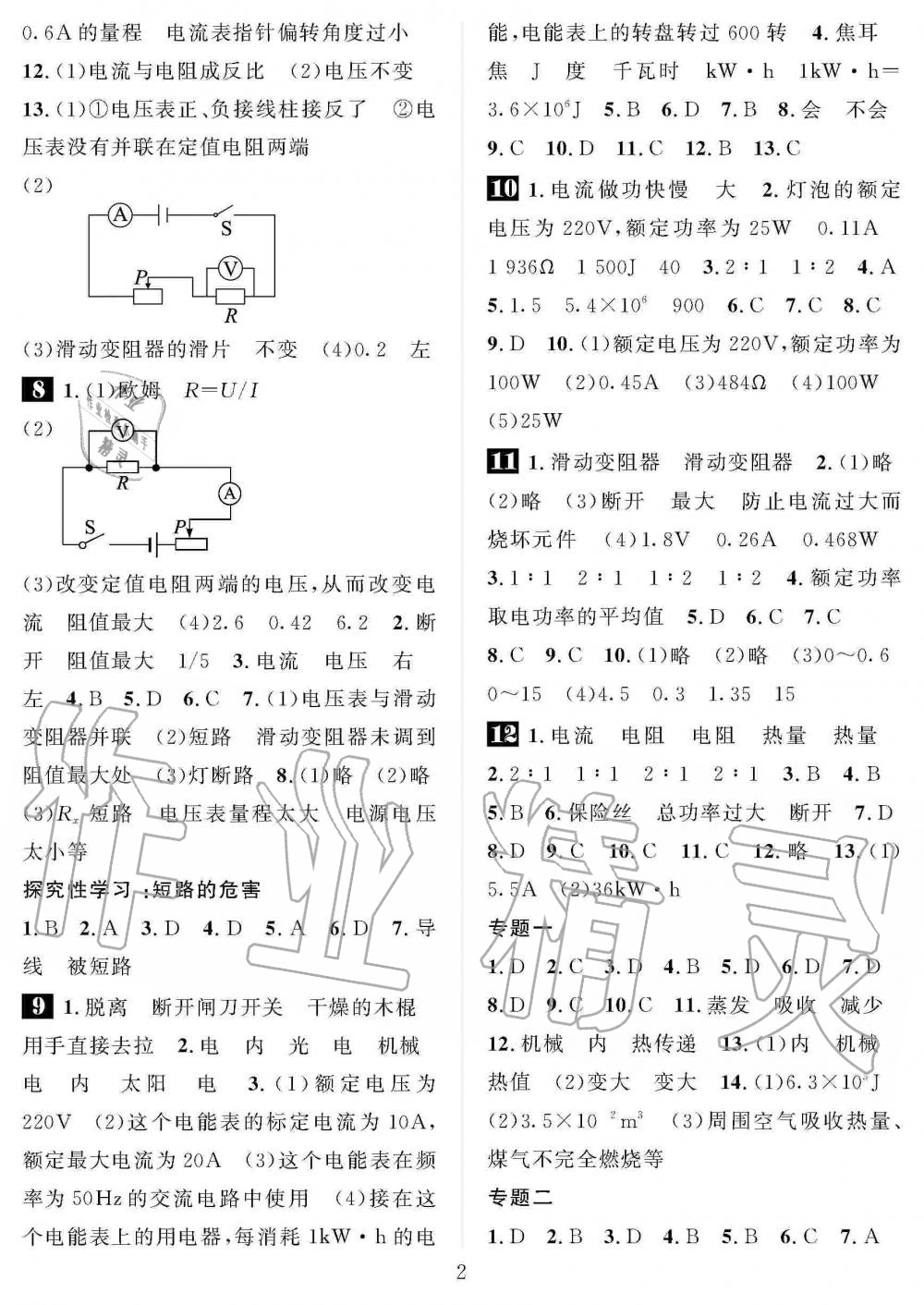 2020年长江寒假作业崇文书局九年级物理寒假作业人教版 第2页