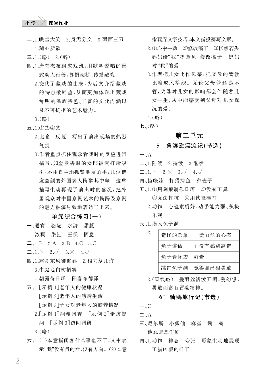 2020年智慧學(xué)習(xí)天天向上課堂作業(yè)六年級語文下冊人教版 參考答案第2頁