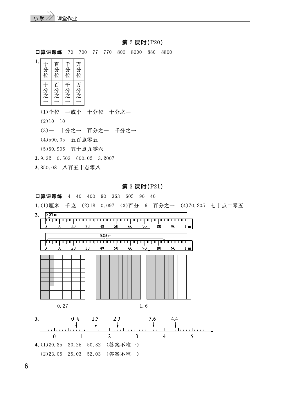 2020年智慧学习天天向上课堂作业四年级数学下册人教版 参考答案第6页