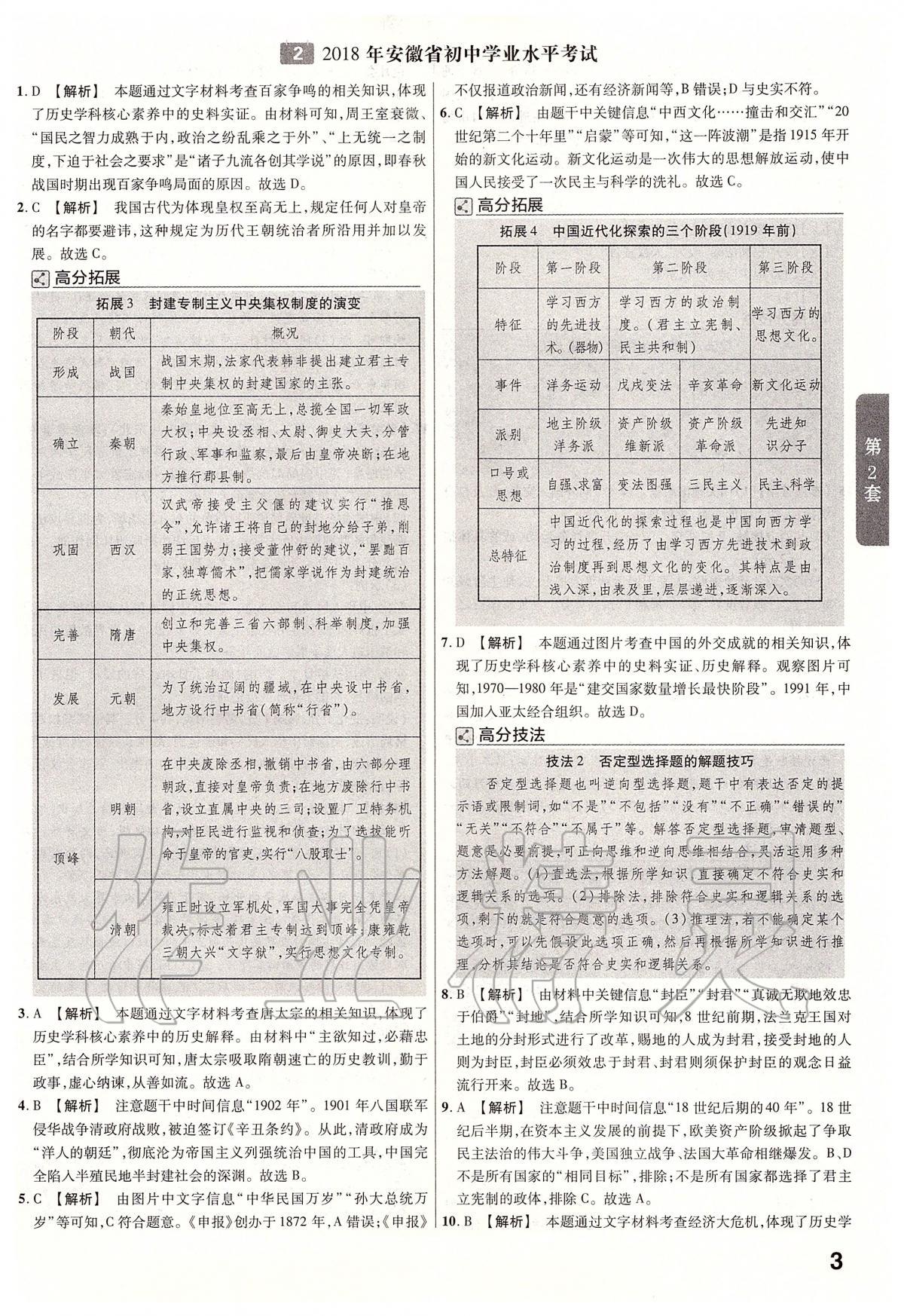 2020年金考卷安徽中考45套匯編歷史 第3頁