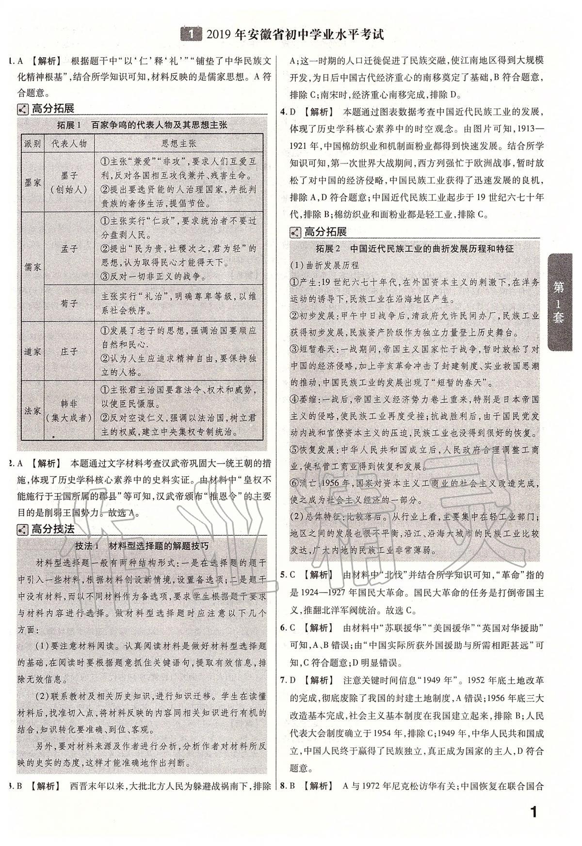 2020年金考卷安徽中考45套匯編歷史 第1頁