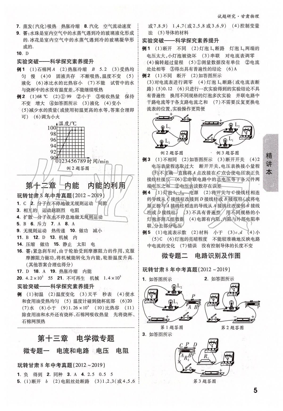 2020年万唯教育中考试题研究九年级物理甘肃专版&nbsp;参考答案第5页