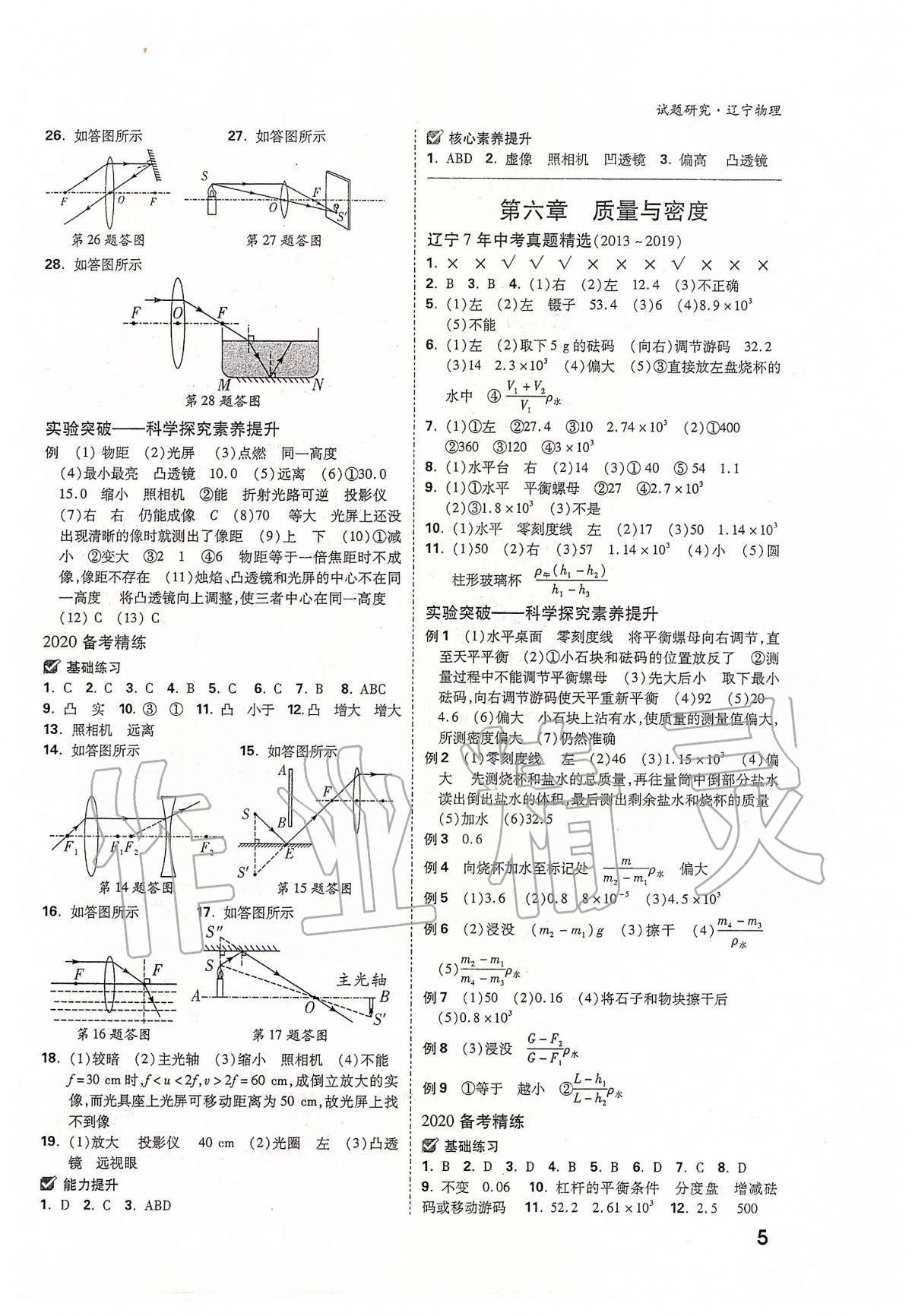 2020年萬(wàn)唯教育中考試題研究物理遼寧專版 參考答案第5頁(yè)