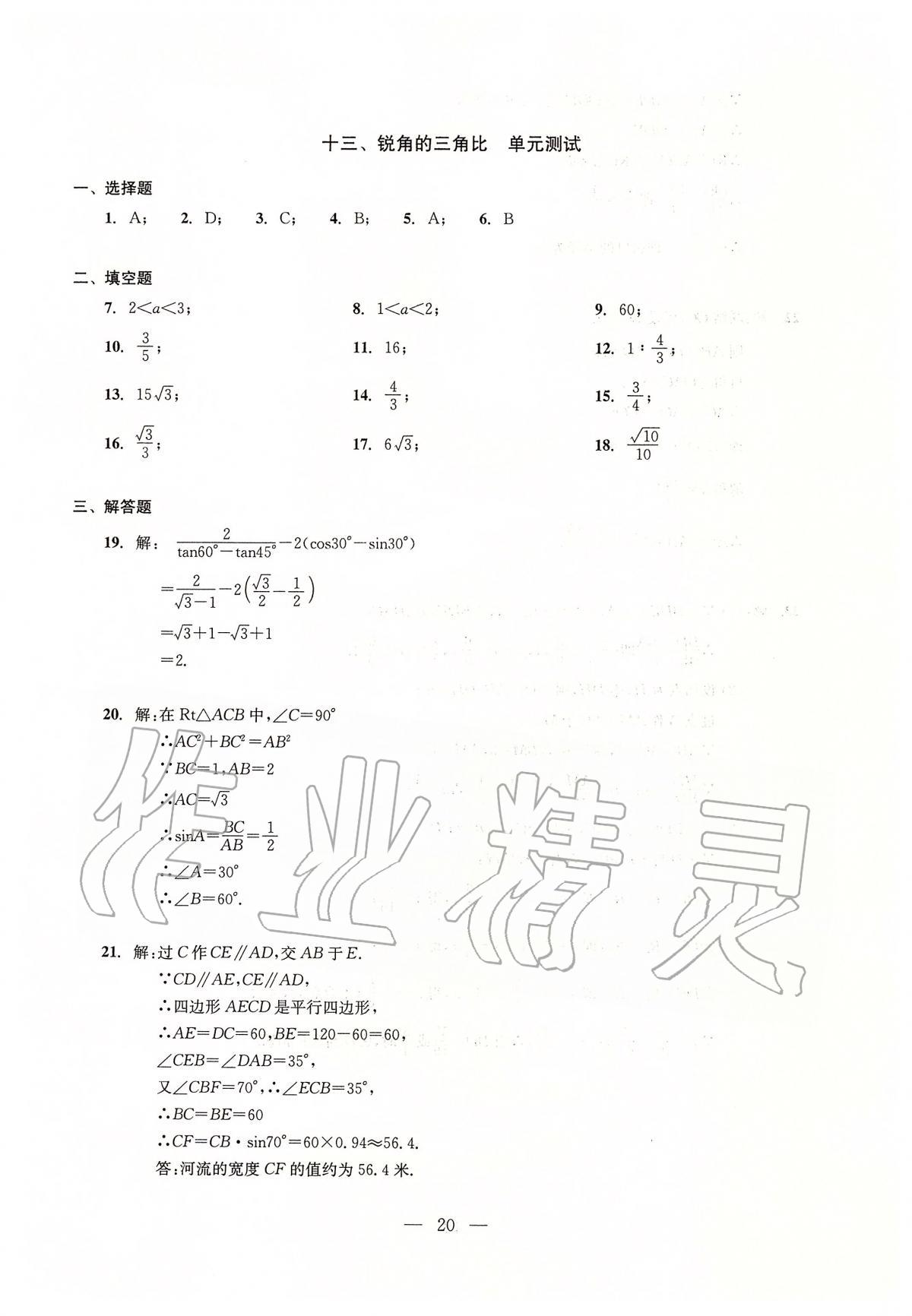 2020年初中數(shù)學(xué)測試與評估 參考答案第20頁