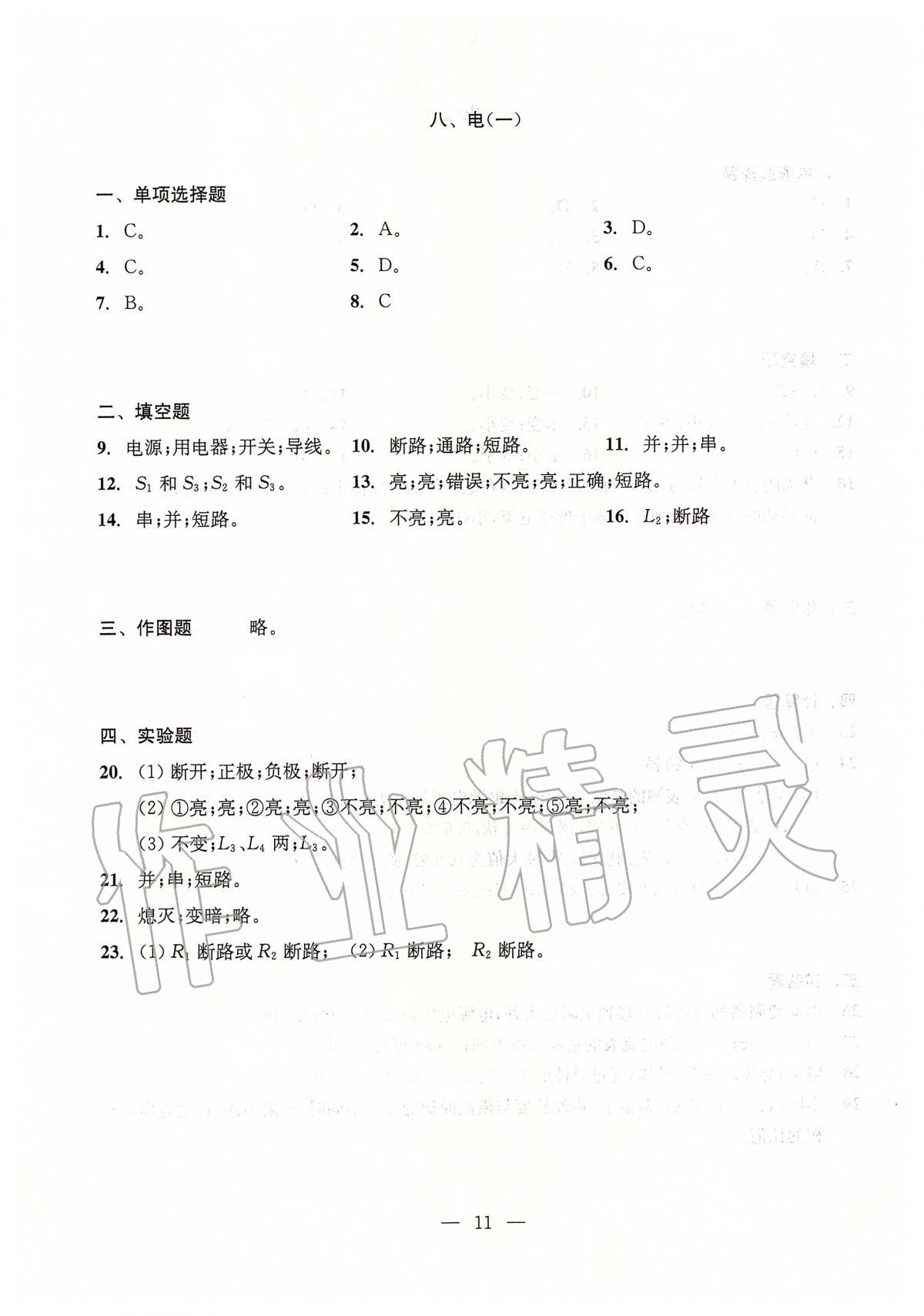 2020年初中物理测试与评估 参考答案第11页