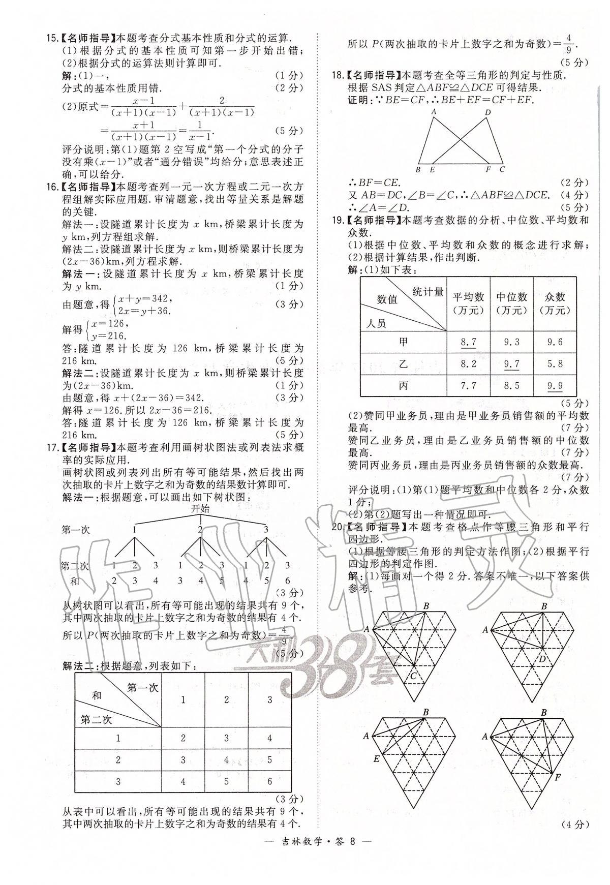 2020年天利38套中考試題精選九年級數(shù)學(xué)中考用書人教版吉林專版 參考答案第8頁