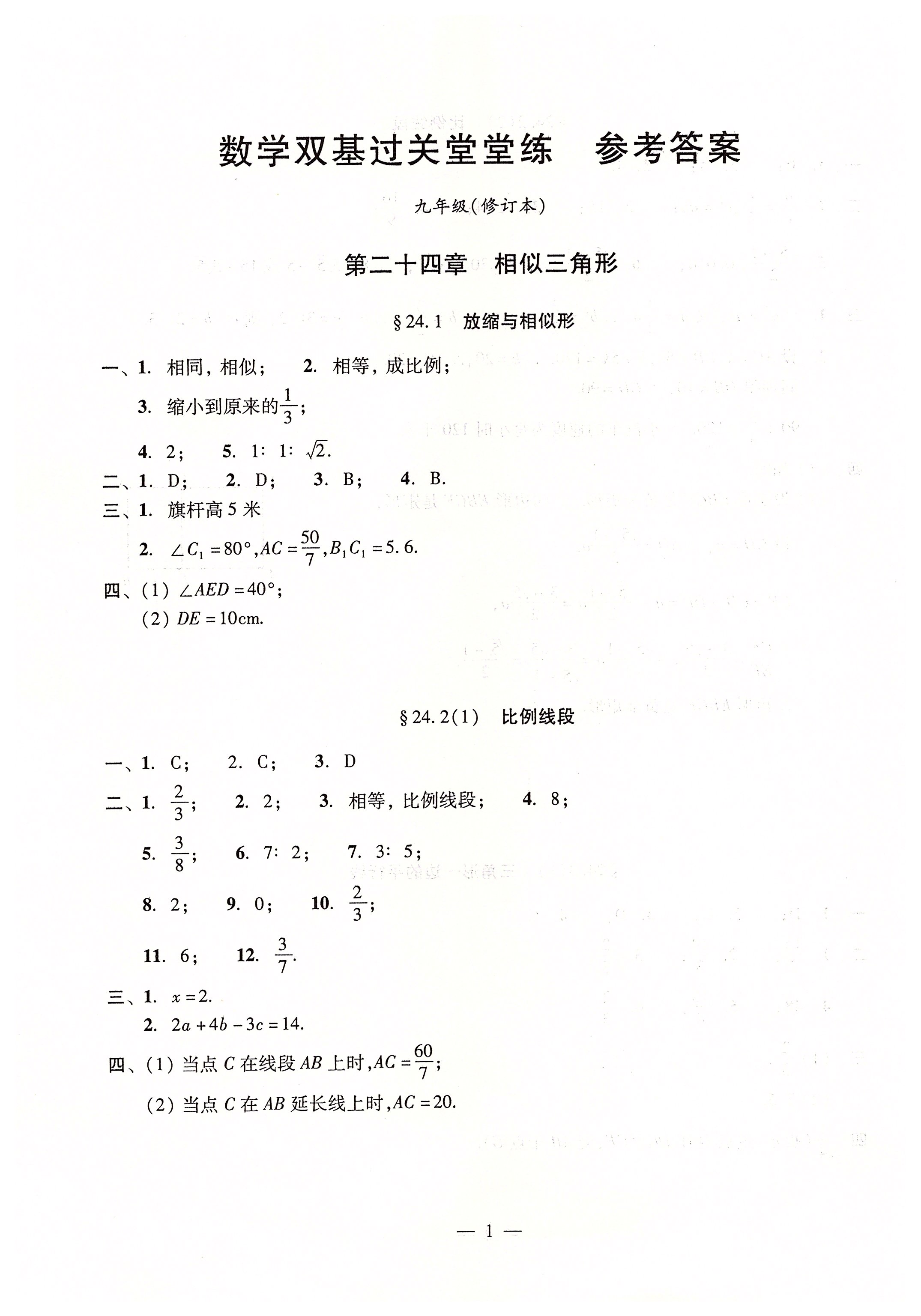 2020年双基过关堂堂练九年级数学全一册 第1页