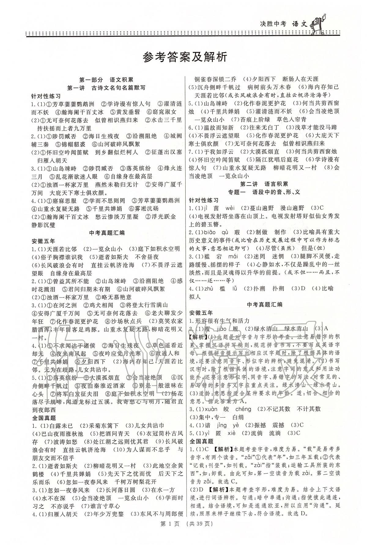 2020年决胜中考初中全程复习语文安徽专版 第2页