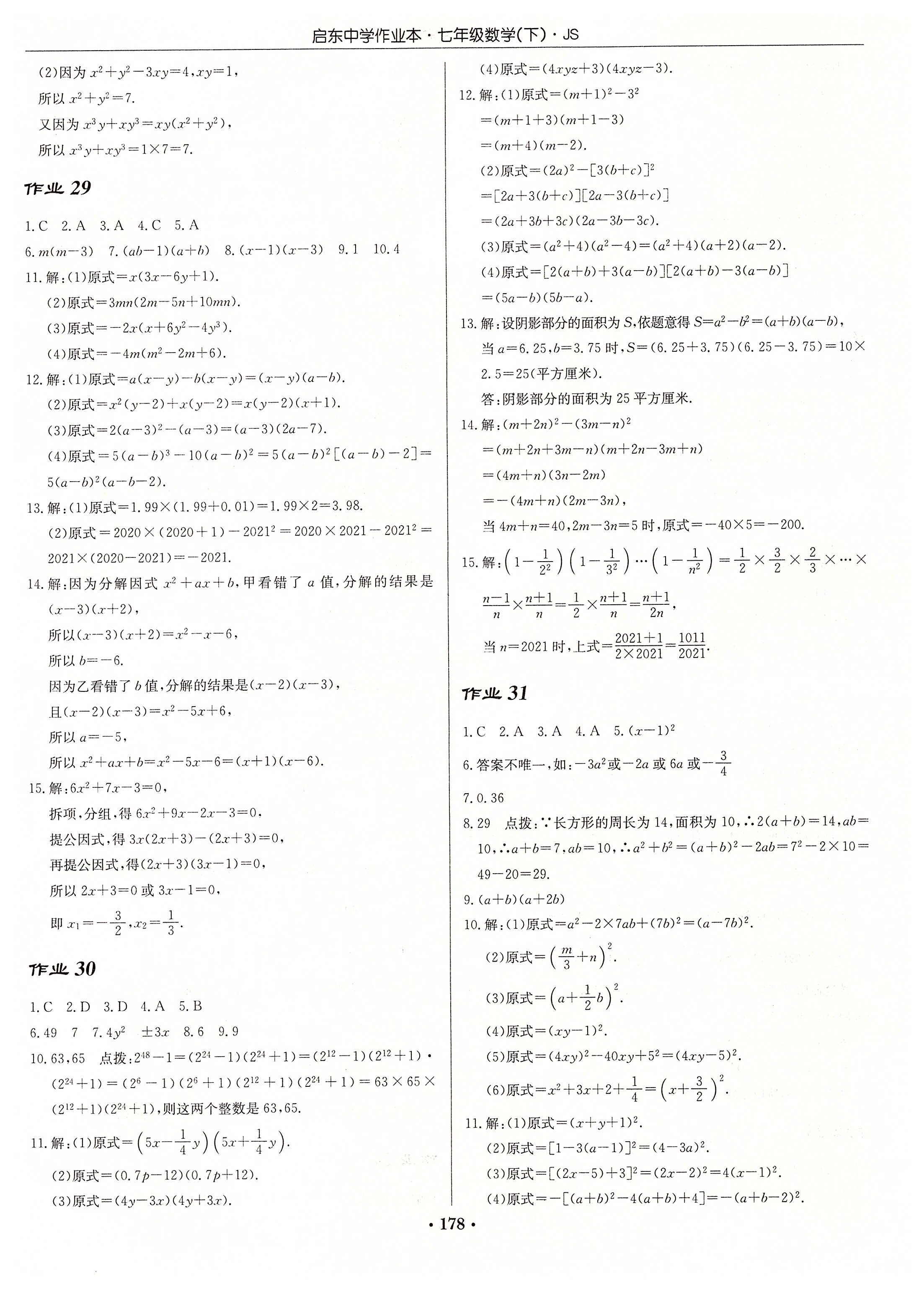 2020年啟東中學(xué)作業(yè)本七年級(jí)數(shù)學(xué)下冊(cè)江蘇版 第8頁(yè)