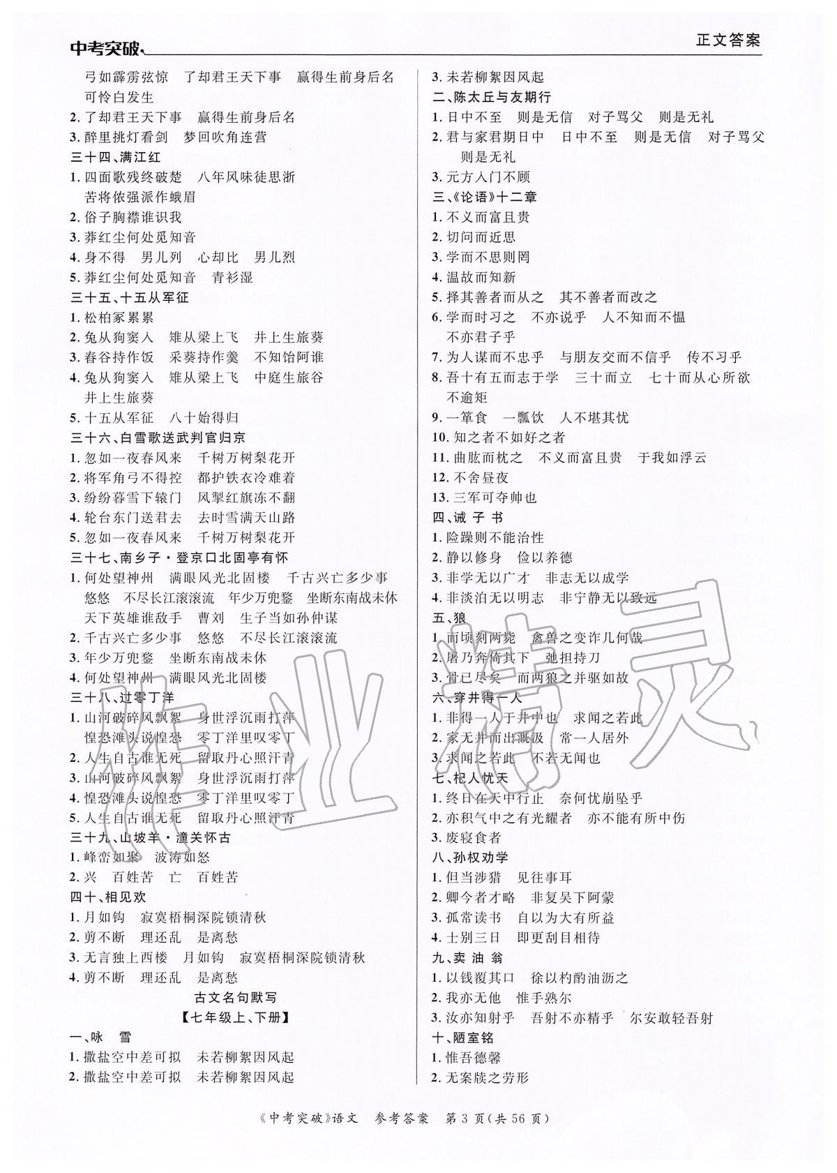 2020年中考突破九年級語文 第3頁