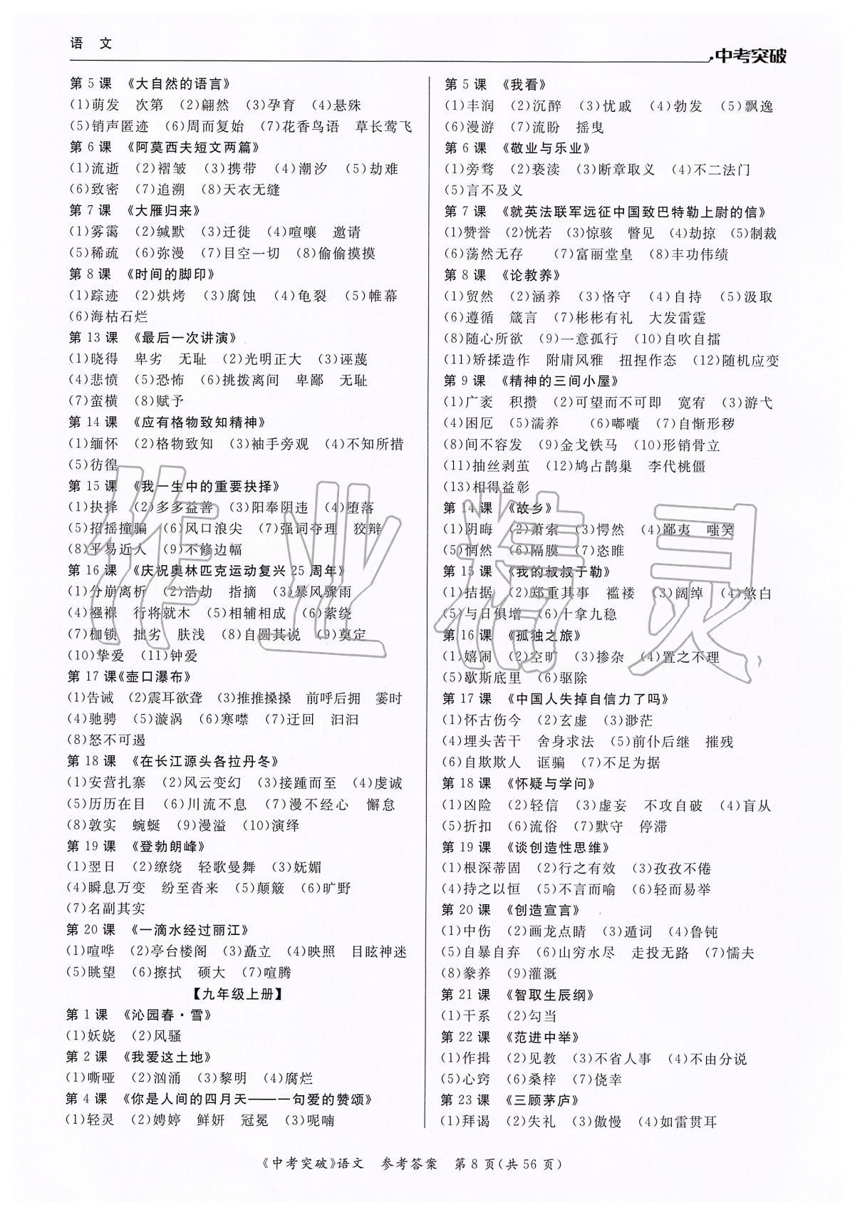 2020年中考突破九年級語文 第8頁