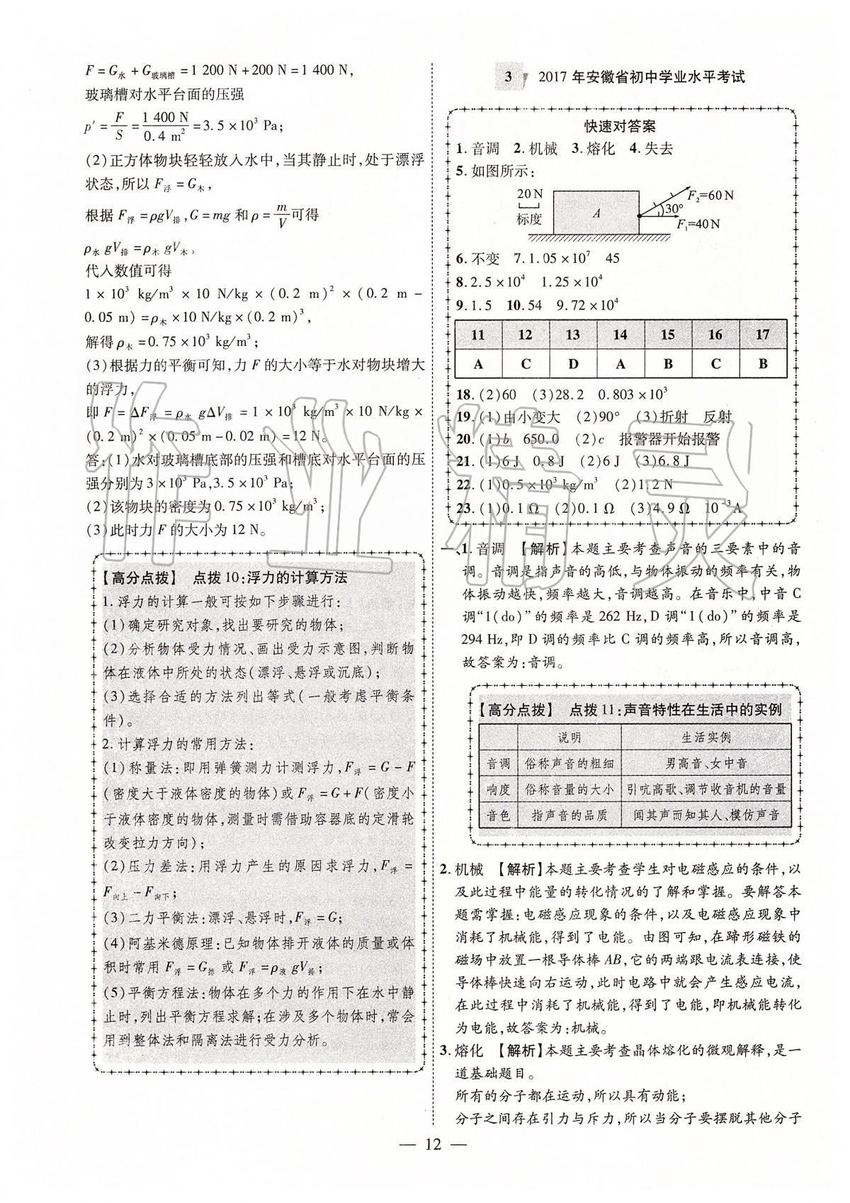 2020年秒殺中考安徽中考試題匯編物理 參考答案第12頁