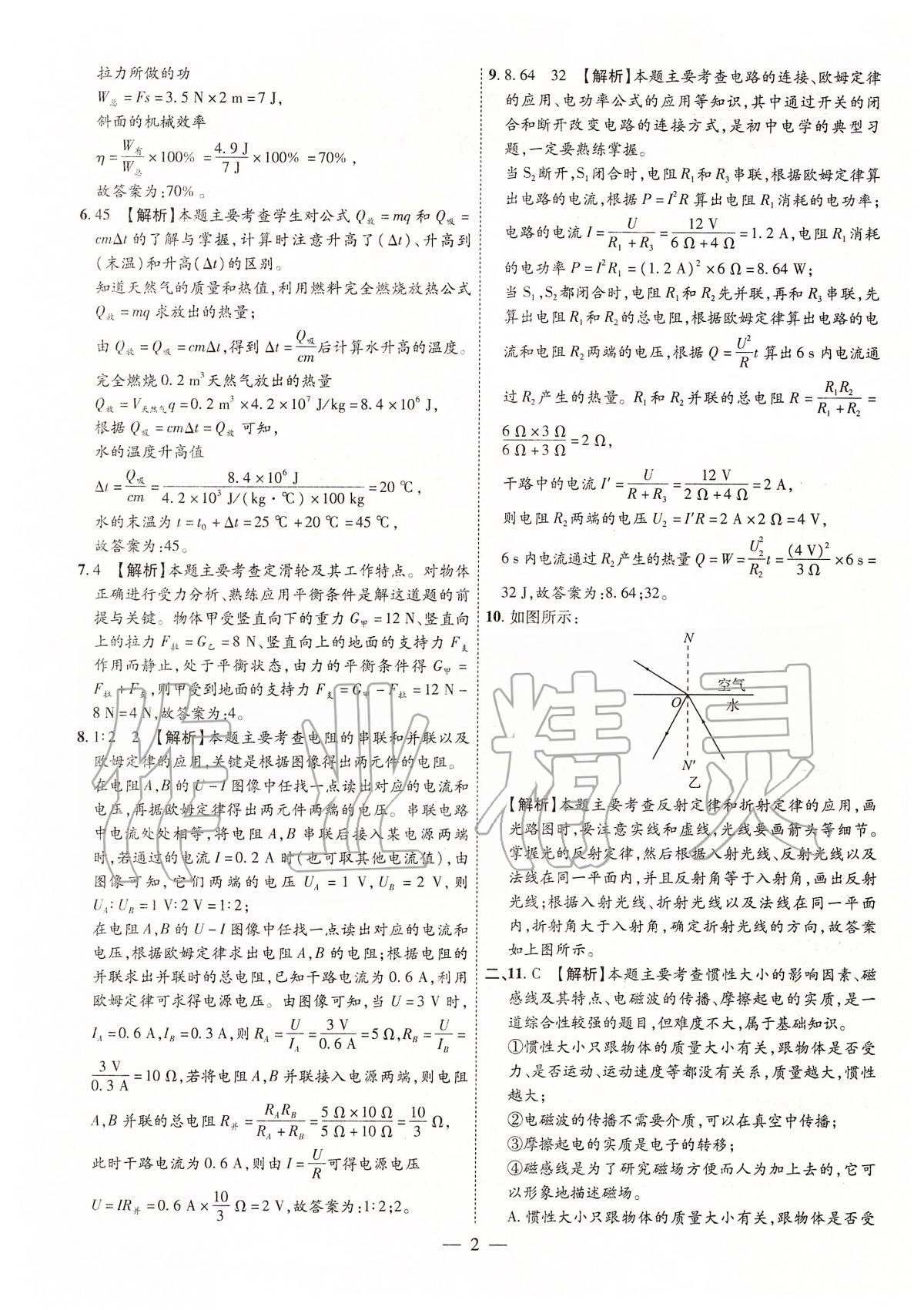 2020年秒殺中考安徽中考試題匯編物理 參考答案第2頁
