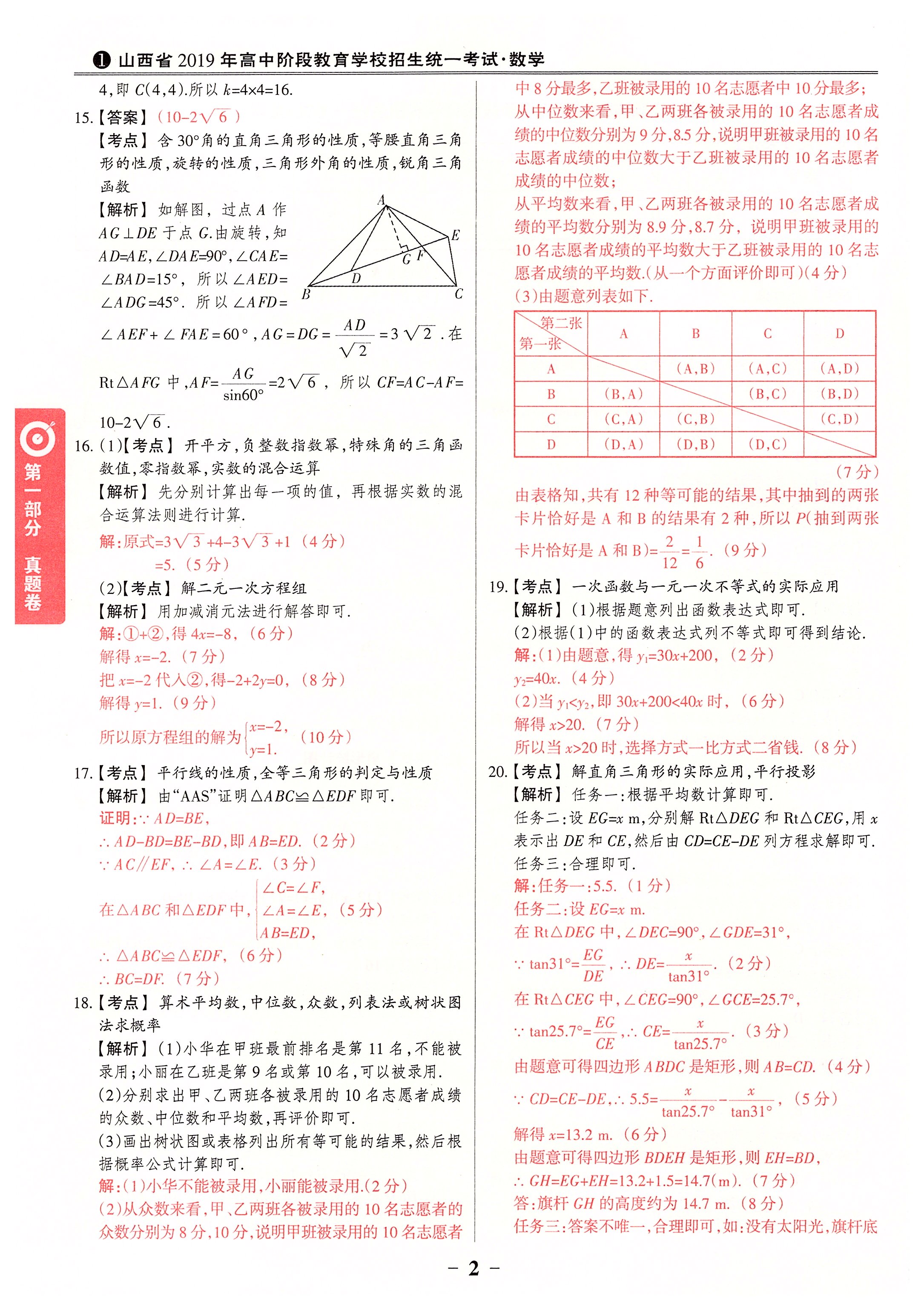 2020年晉一中考山西真題數(shù)學 第2頁