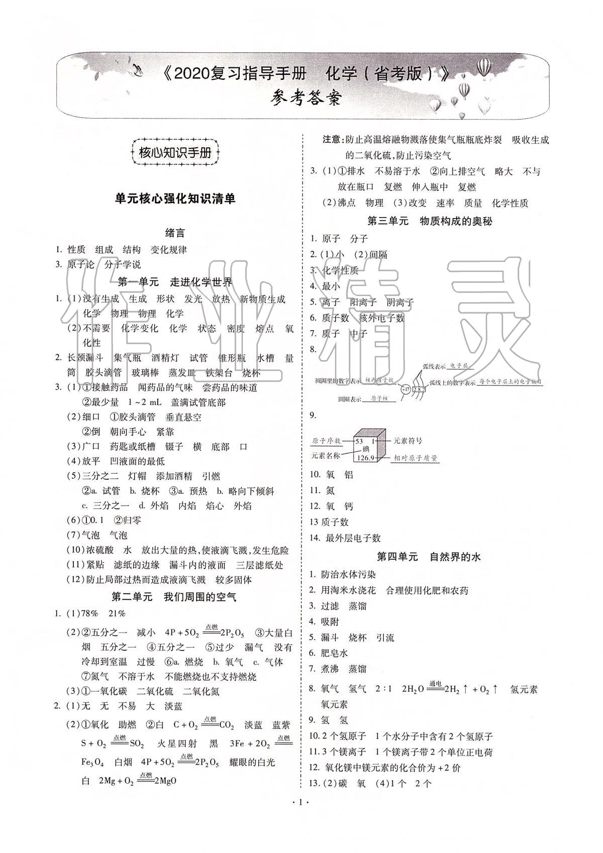 2020年云南省初中学业水平考试复习指导手册化学 第1页