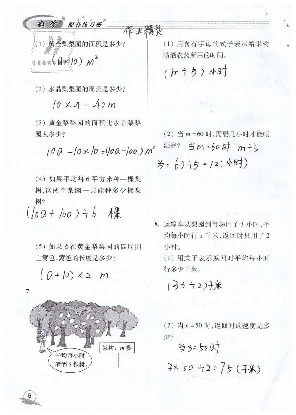 2020年数学配套练习册四年级下册青岛版青岛出版社 参考答案第6页