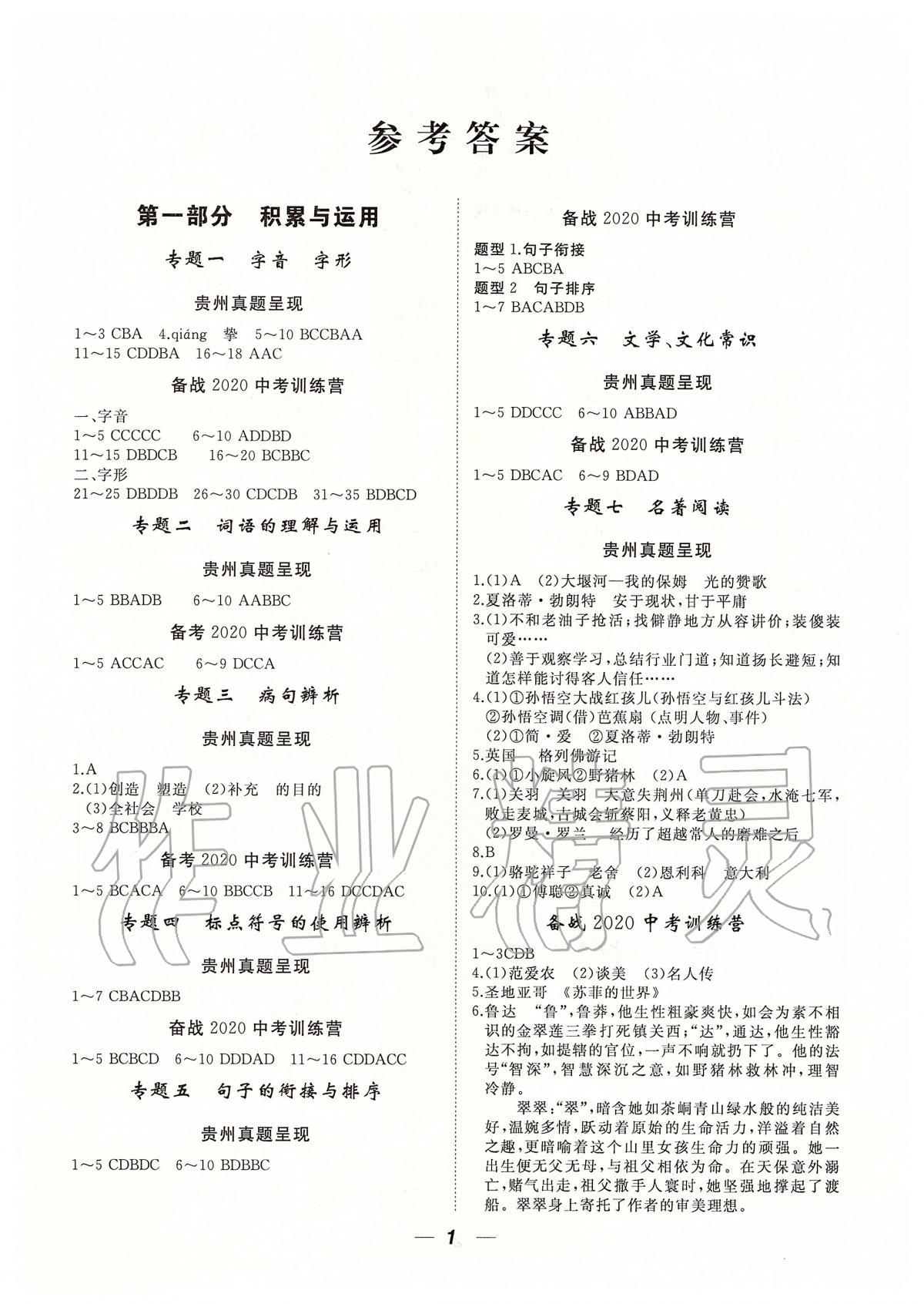 2020年貴州中考總復(fù)習(xí)終極備戰(zhàn)語文 第1頁