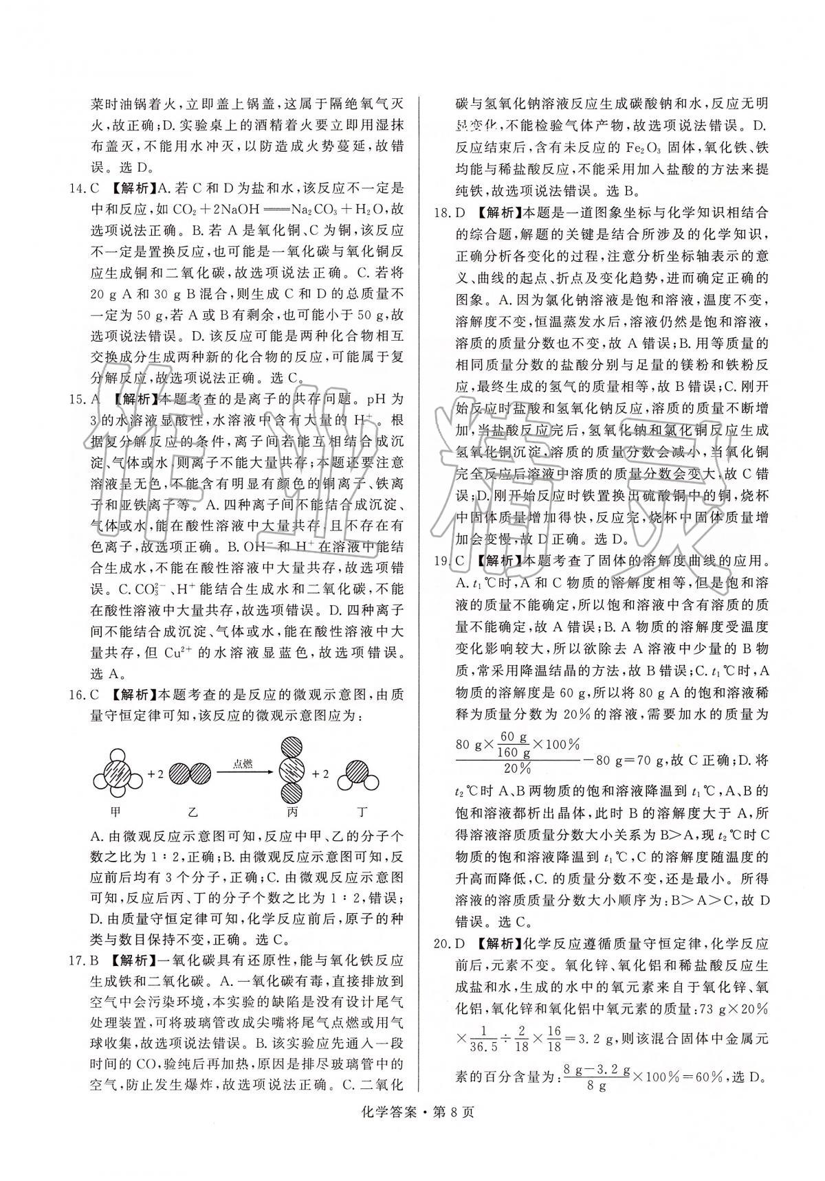 2020年湖南中考必备化学 参考答案第8页